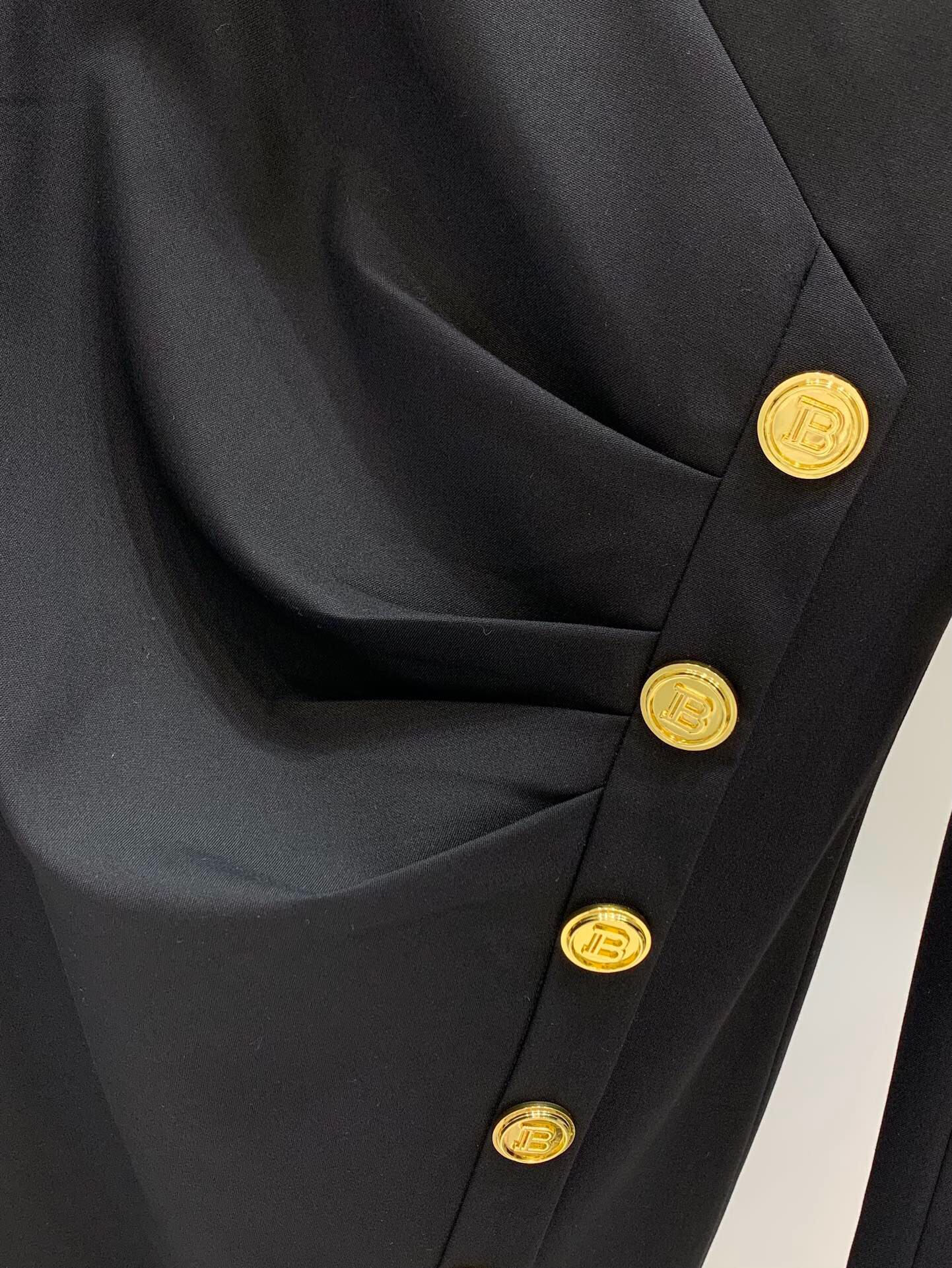 Bagsaaa Balmain Black Gold Button Detail Blazer Dress