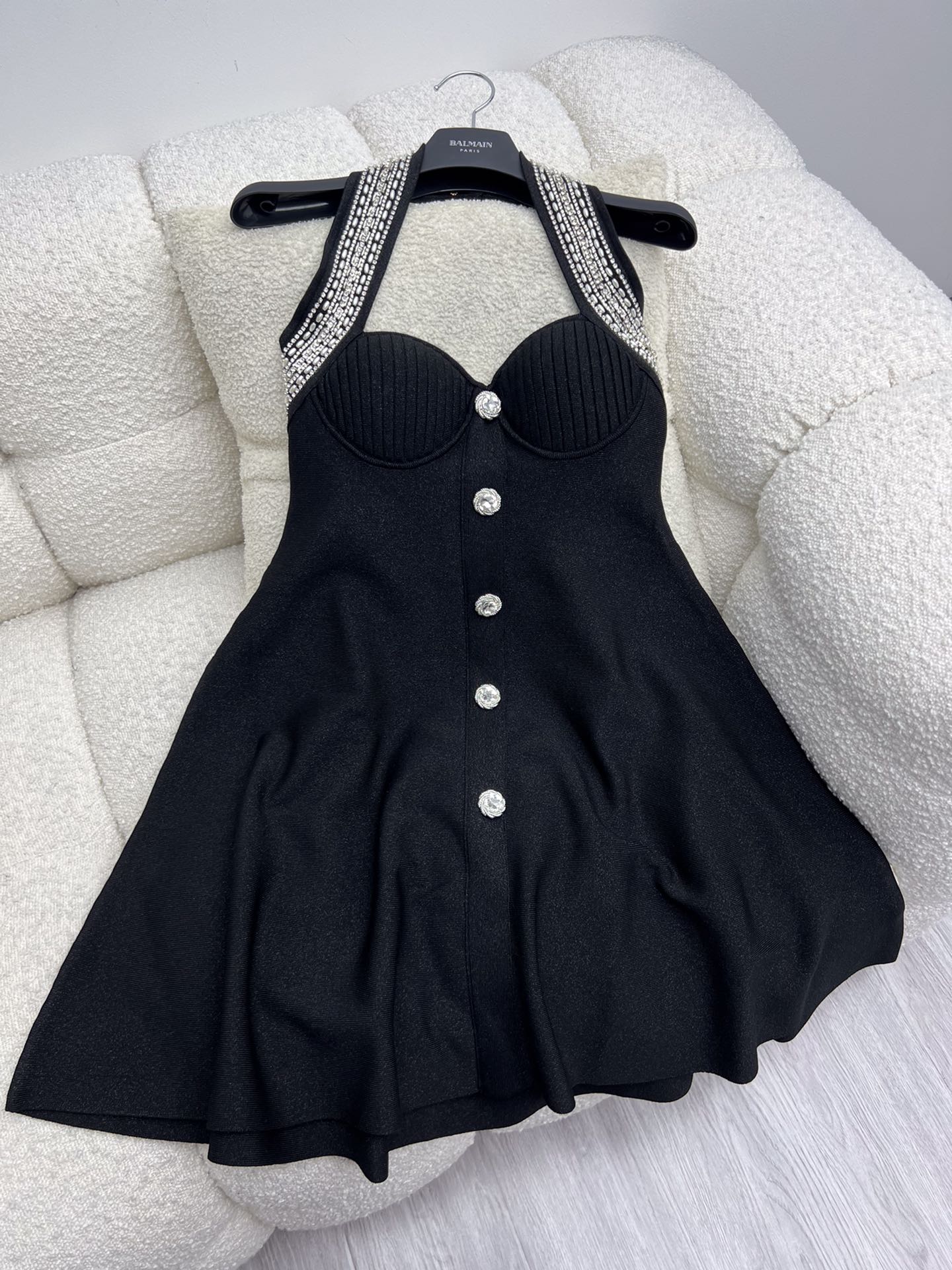 Bagsaaa Balmain halter-neck buttoned minidress