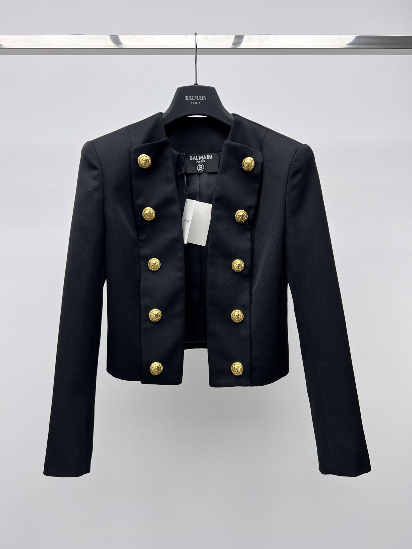 Bagsaaa Balmain Collarless Side To Side Crepe Spencer Jacket and Short