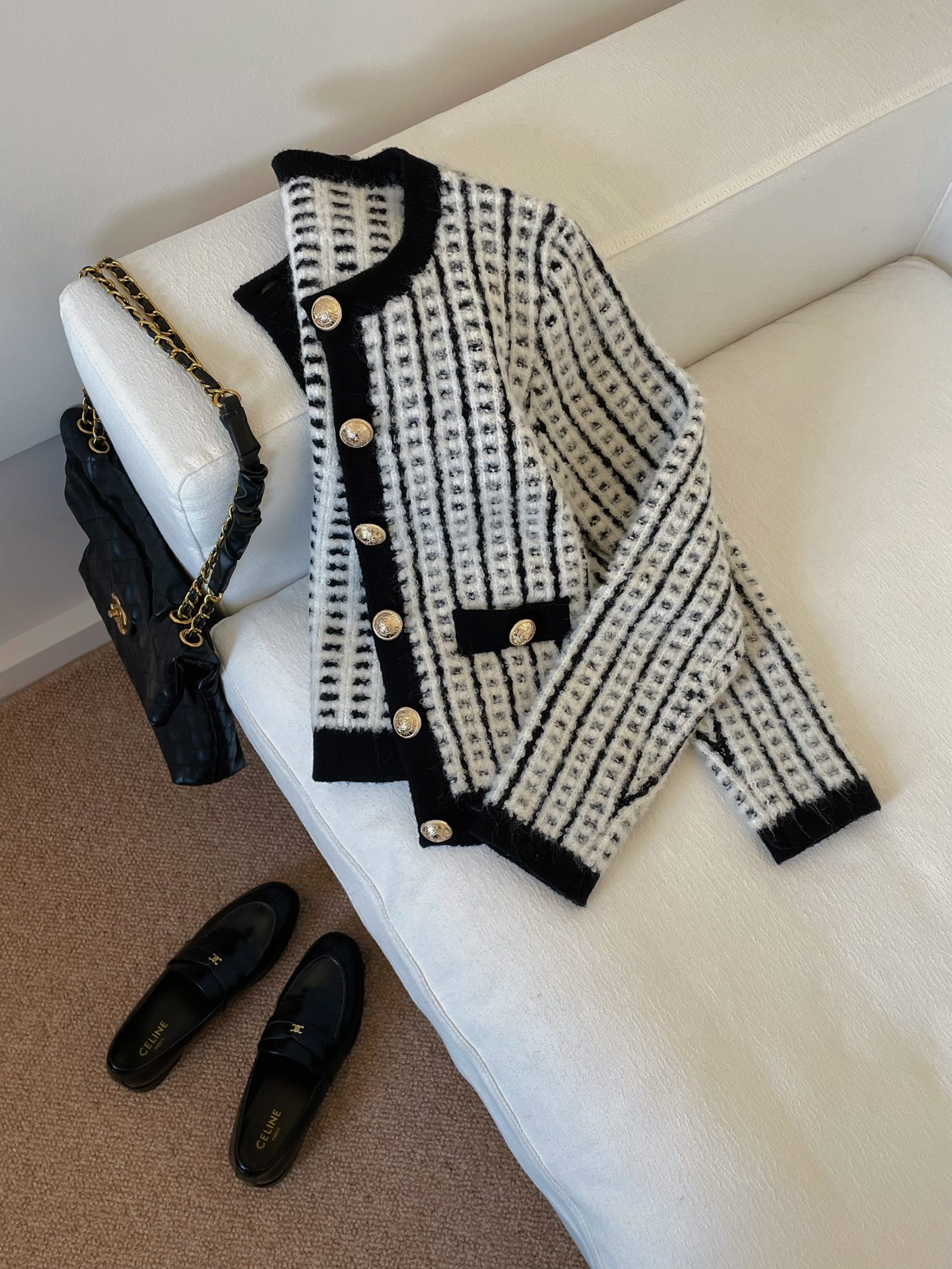 Bagsaaa Balmain Gold Button Cardigan