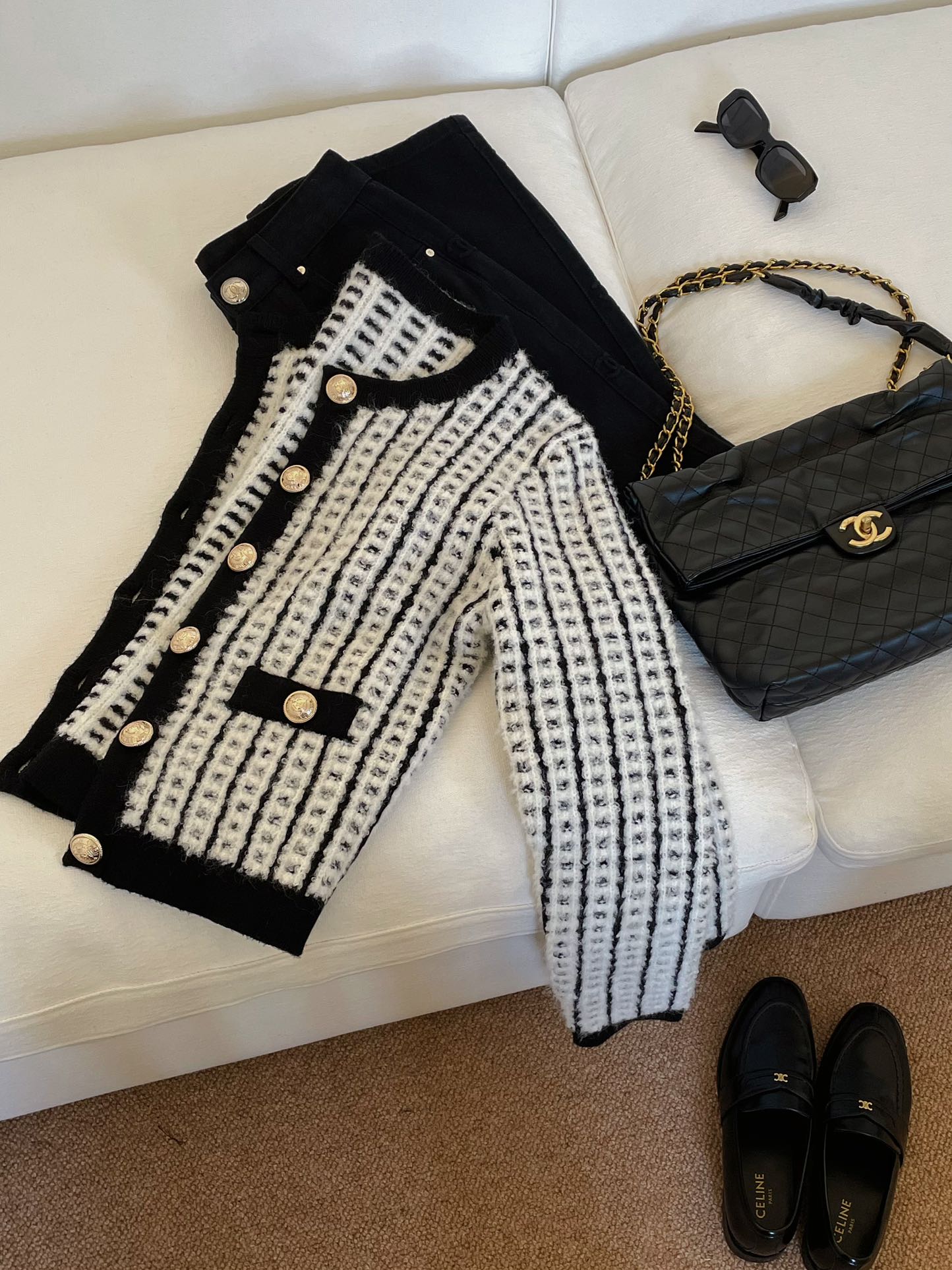 Bagsaaa Balmain Gold Button Cardigan