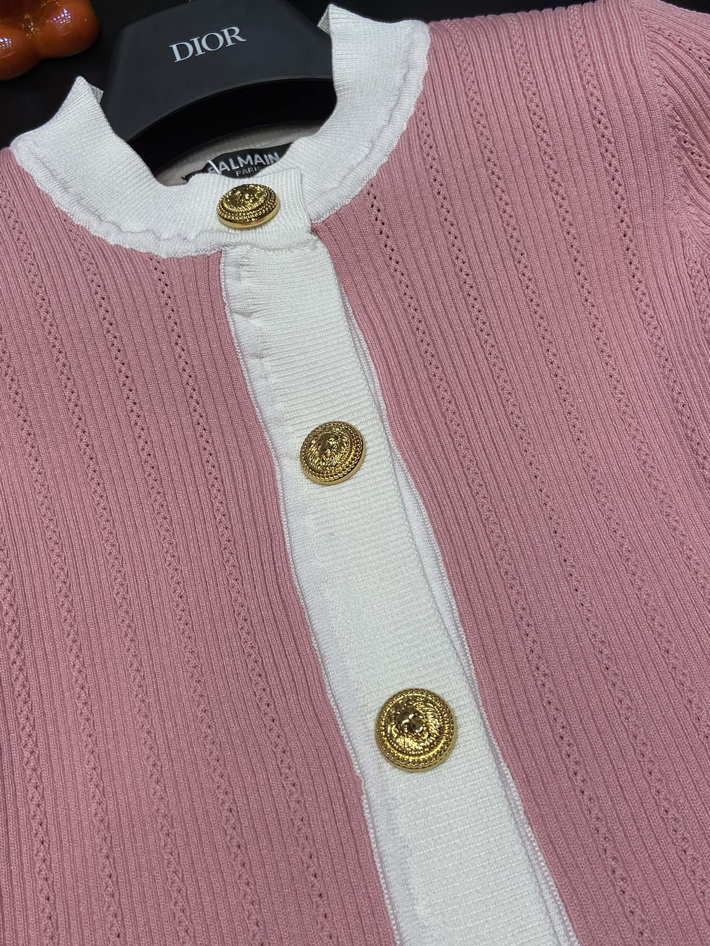 Bagsaaa Balmain Pink Gold Button Cardigan