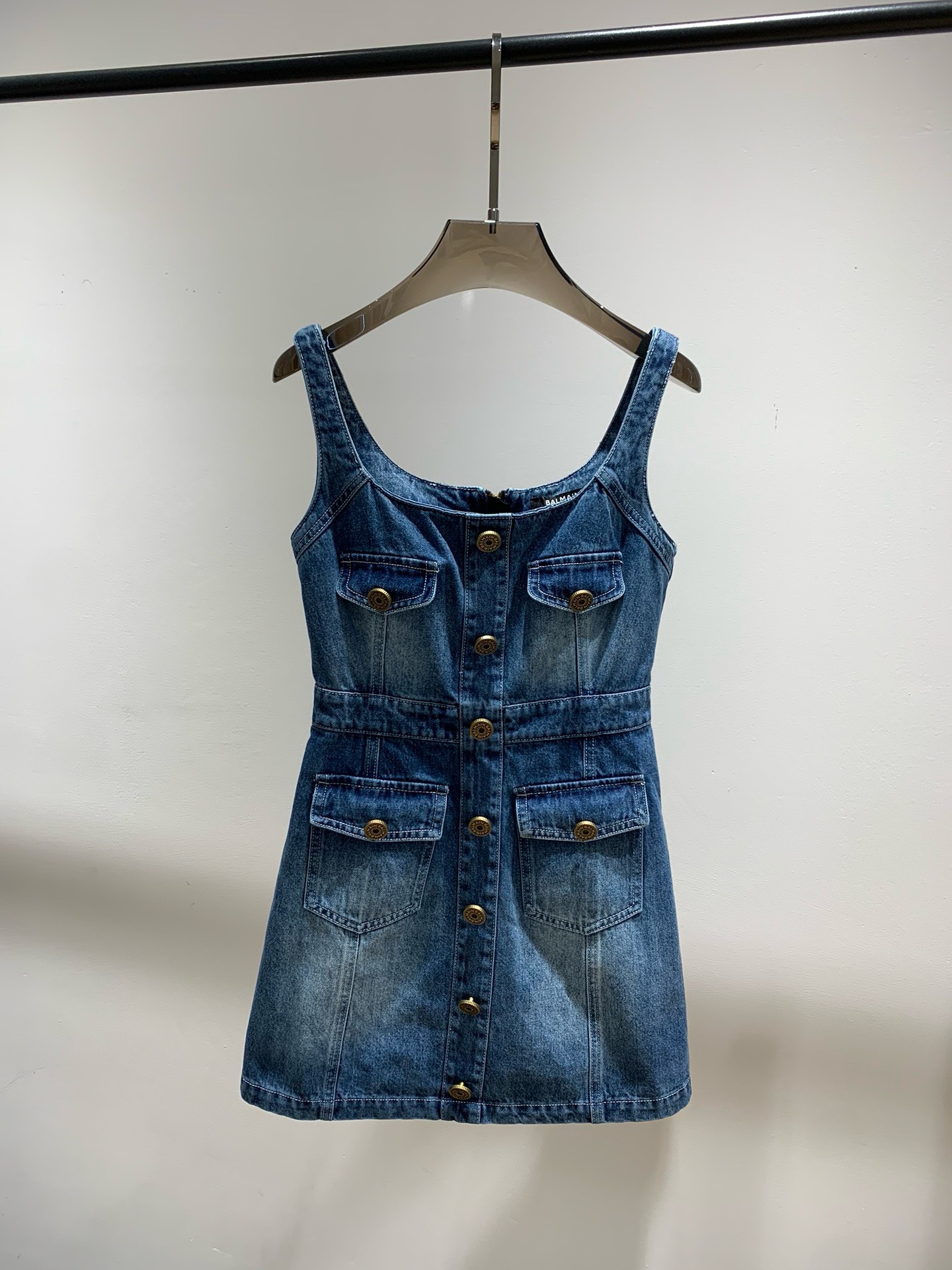 Bagsaaa Balmain logo-embellished denim minidress