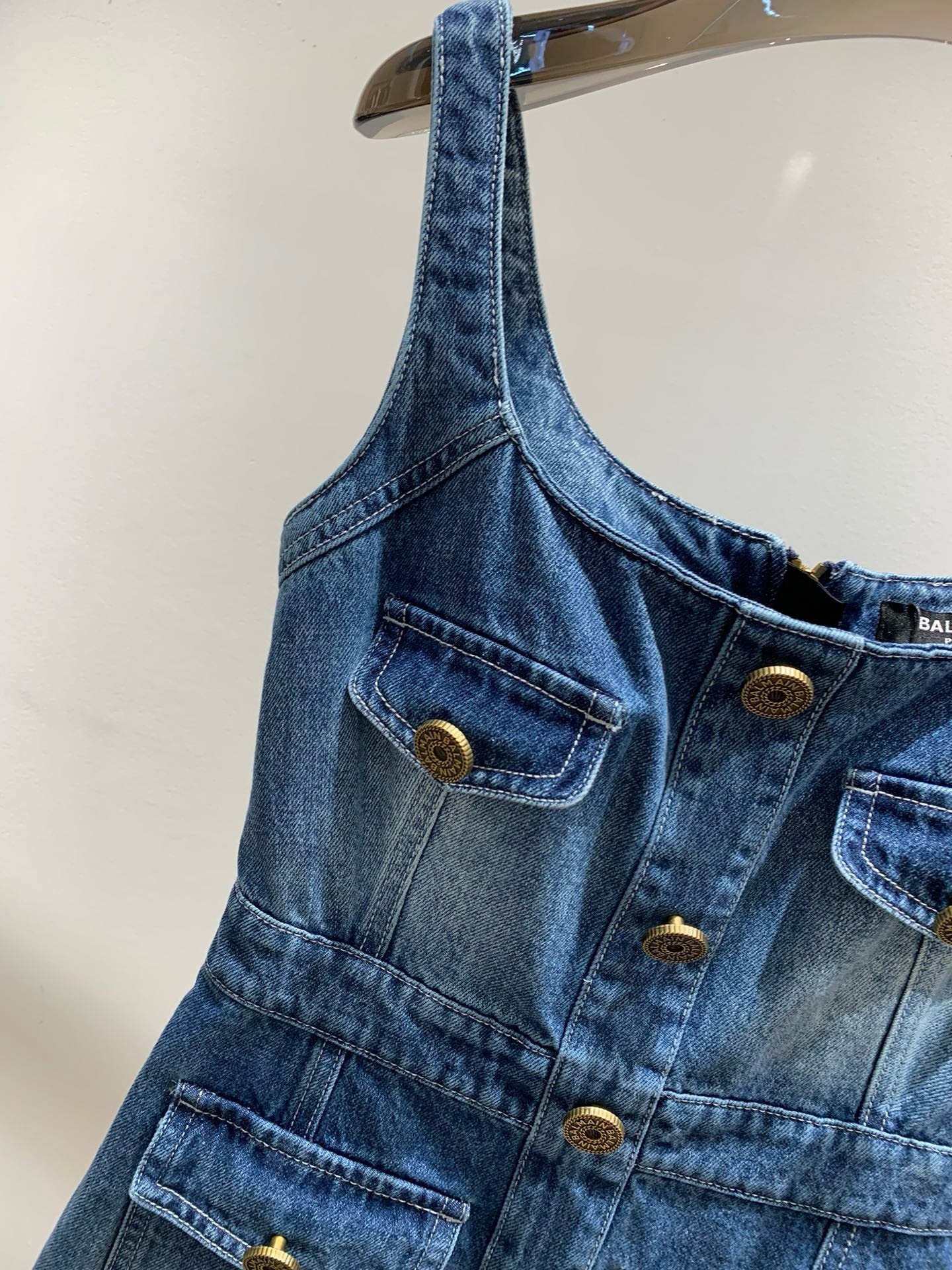 Bagsaaa Balmain logo-embellished denim minidress