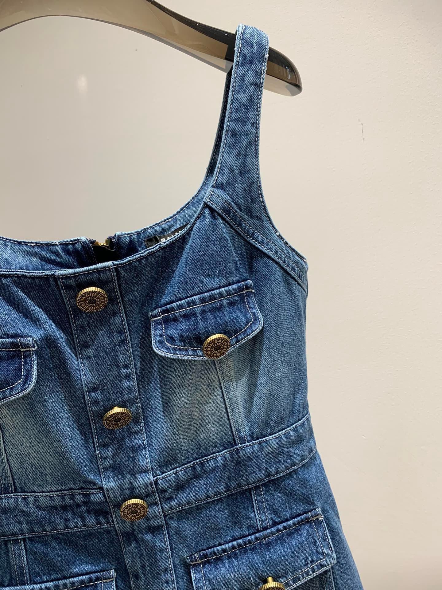 Bagsaaa Balmain logo-embellished denim minidress