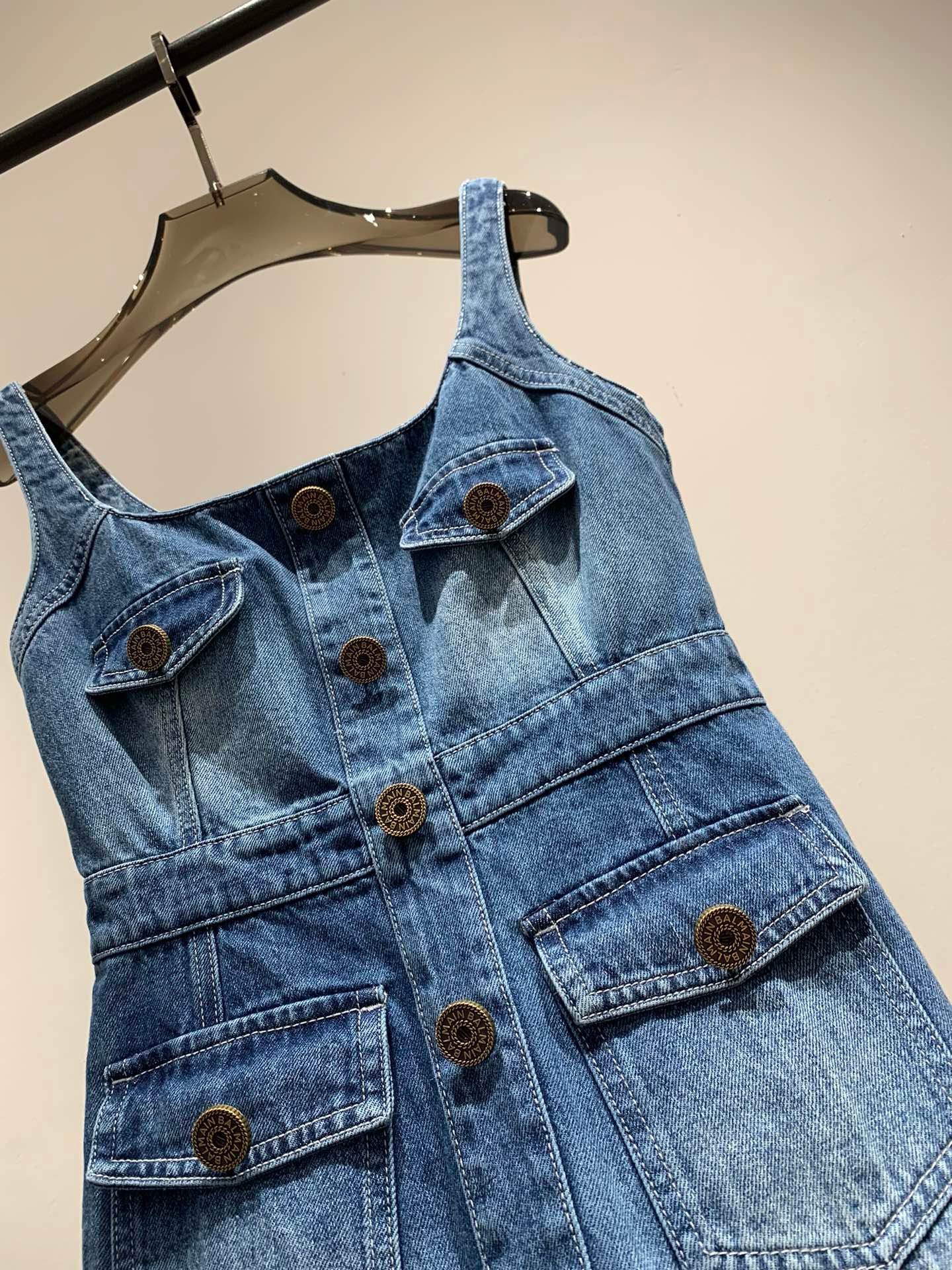 Bagsaaa Balmain logo-embellished denim minidress
