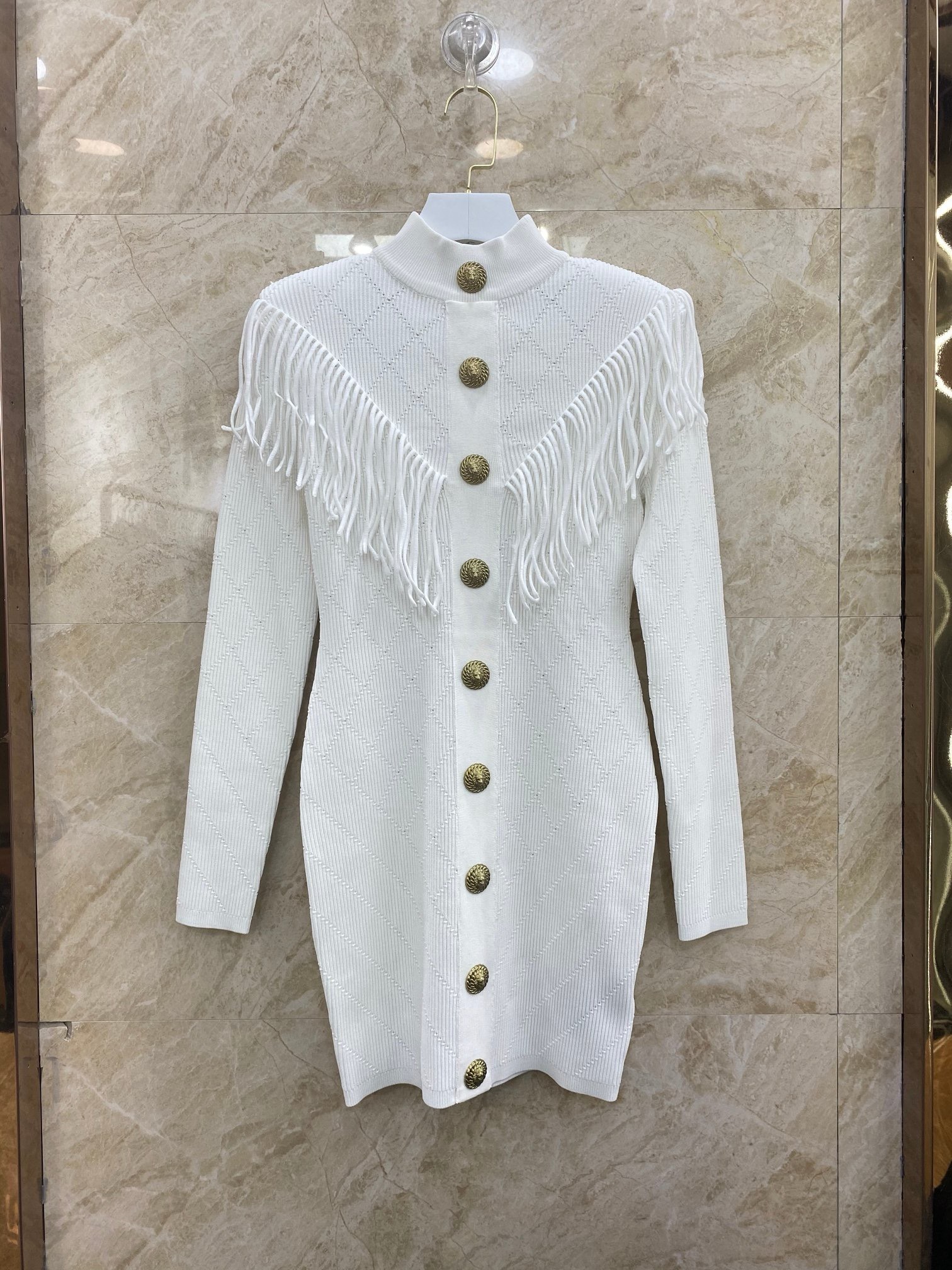 Bagsaaa Balmain Short fringed fine knit dress