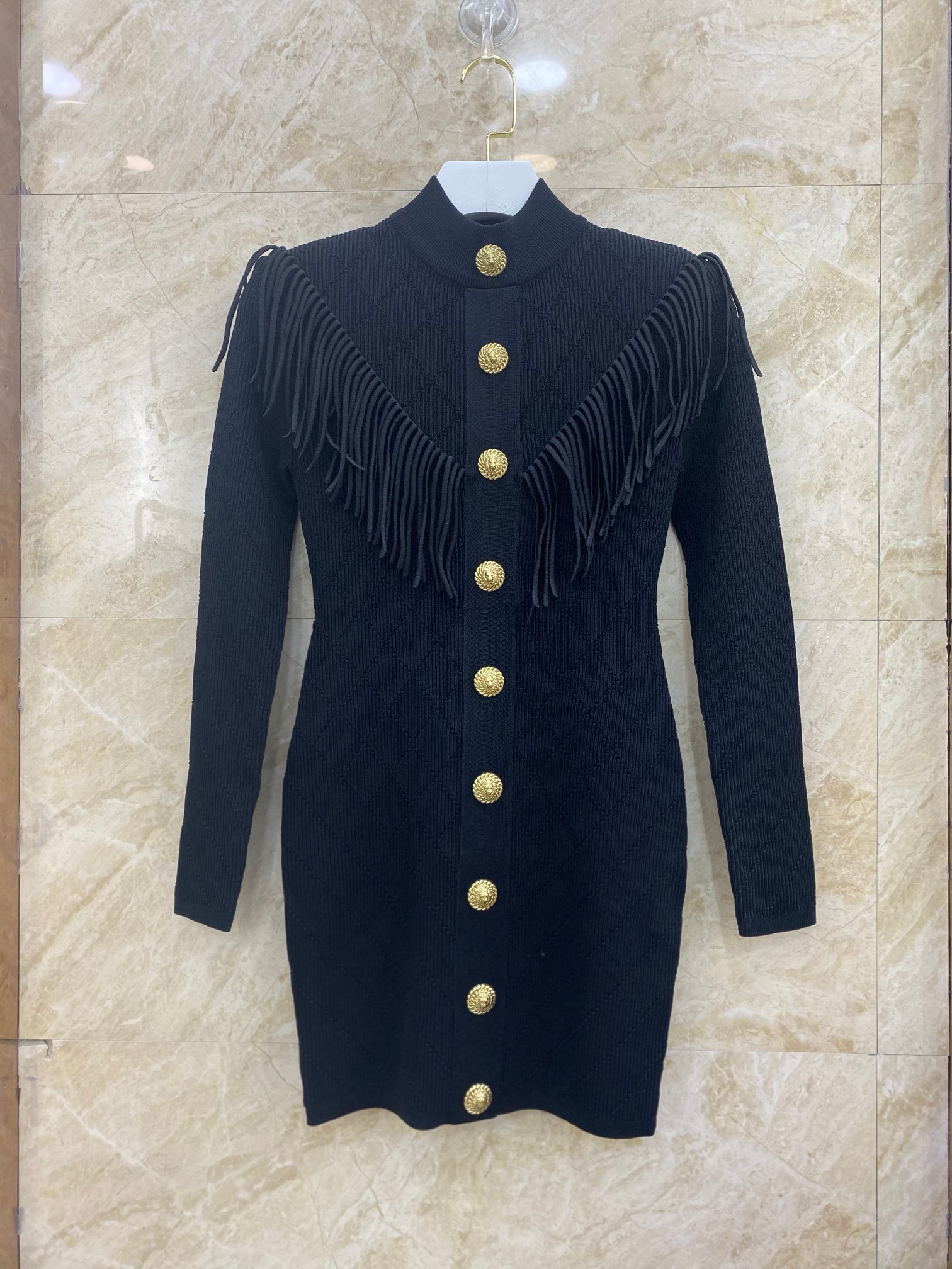 Bagsaaa Balmain Short fringed fine knit dress