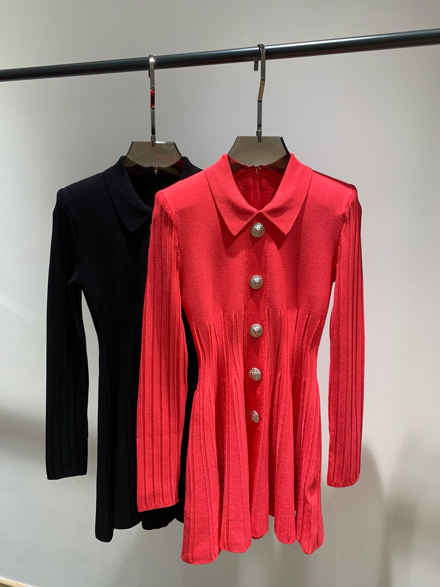Bagsaaa Balmain ribbed-knit flared minidress