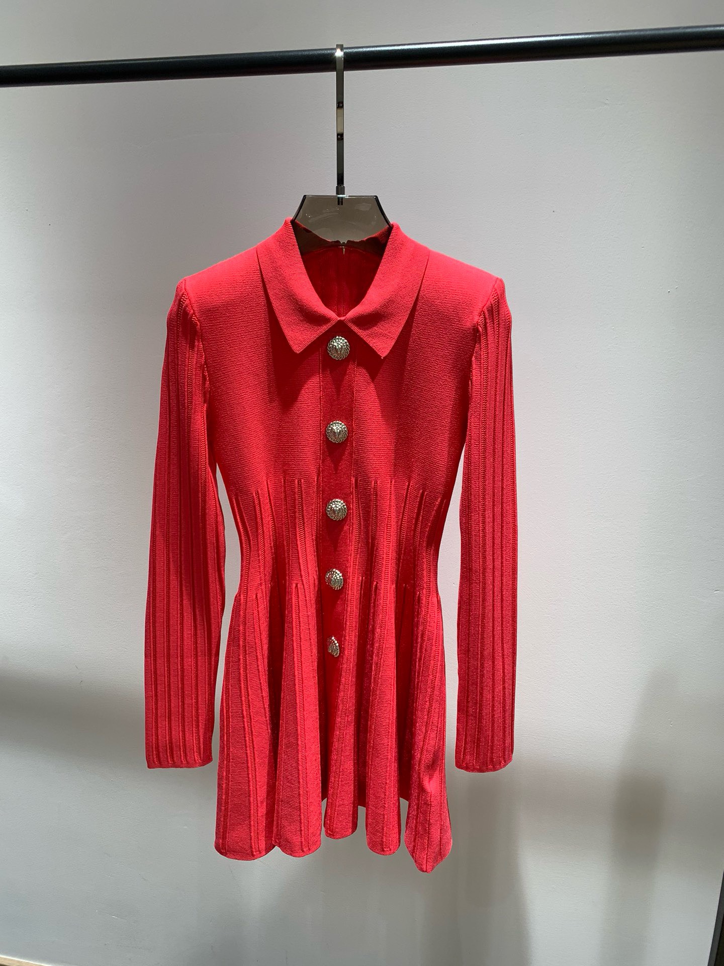 Bagsaaa Balmain ribbed-knit flared minidress