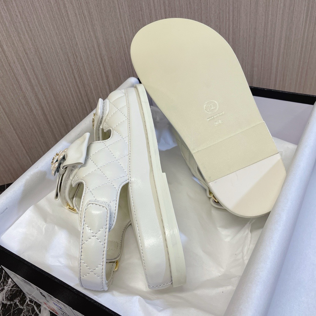 Bagsaaa Ch**el Dad Flat Sandals White Leather