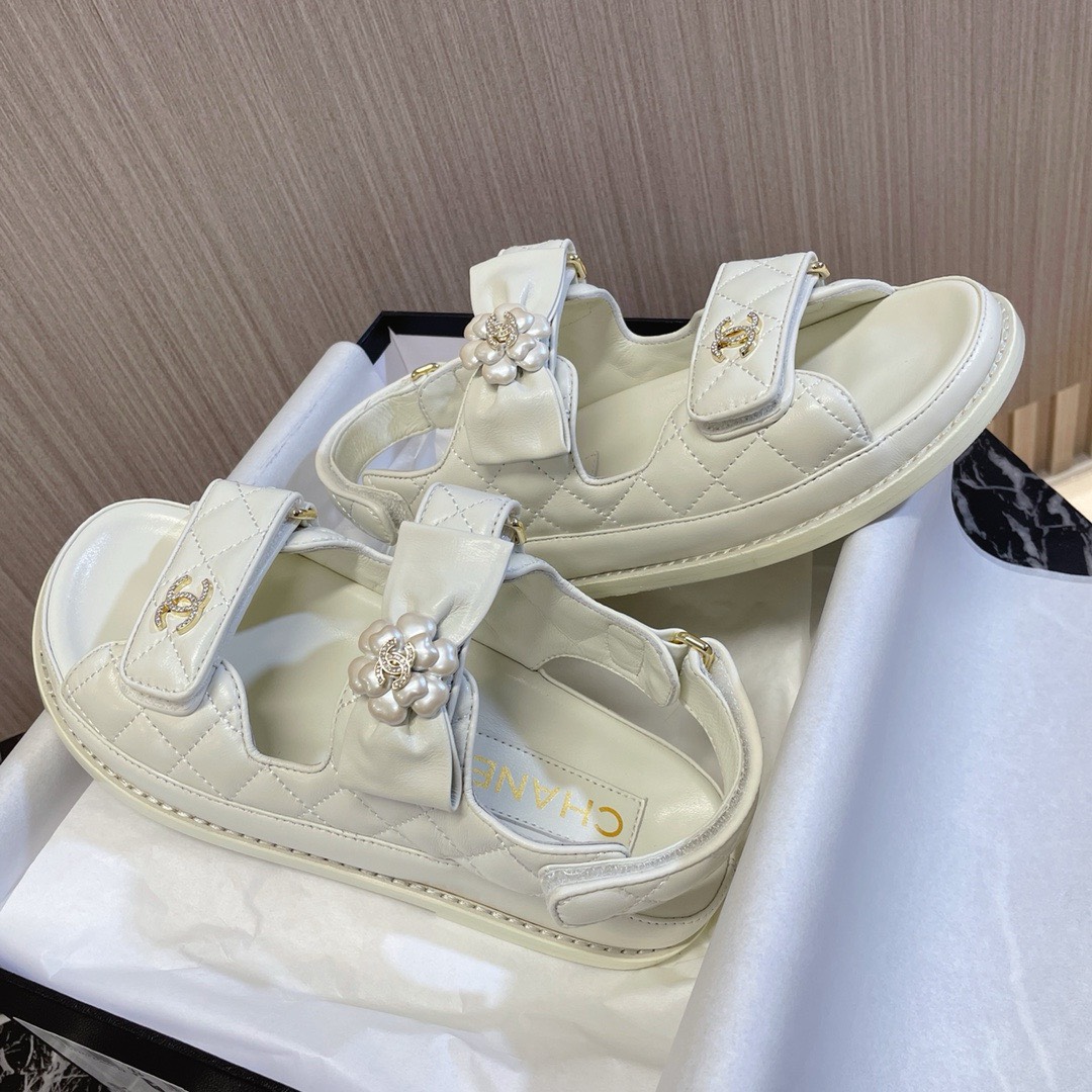 Bagsaaa Ch**el Dad Flat Sandals White Leather