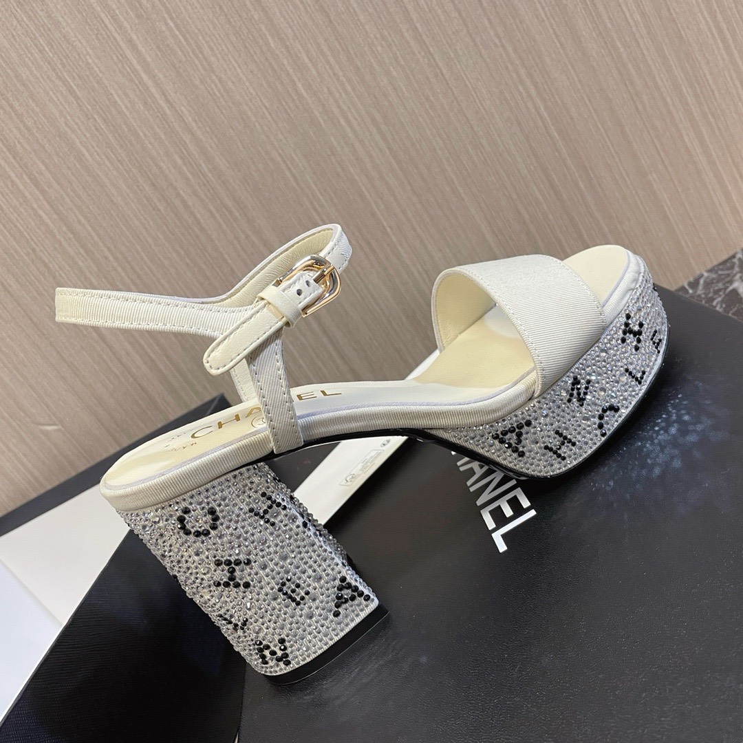 Bagsaaa Ch**el Heels Sandals In Silver