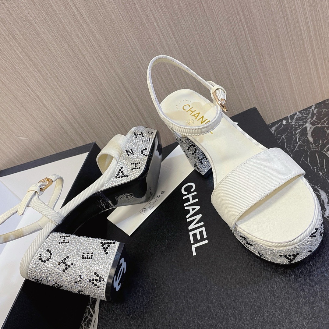 Bagsaaa Ch**el Heels Sandals In Silver
