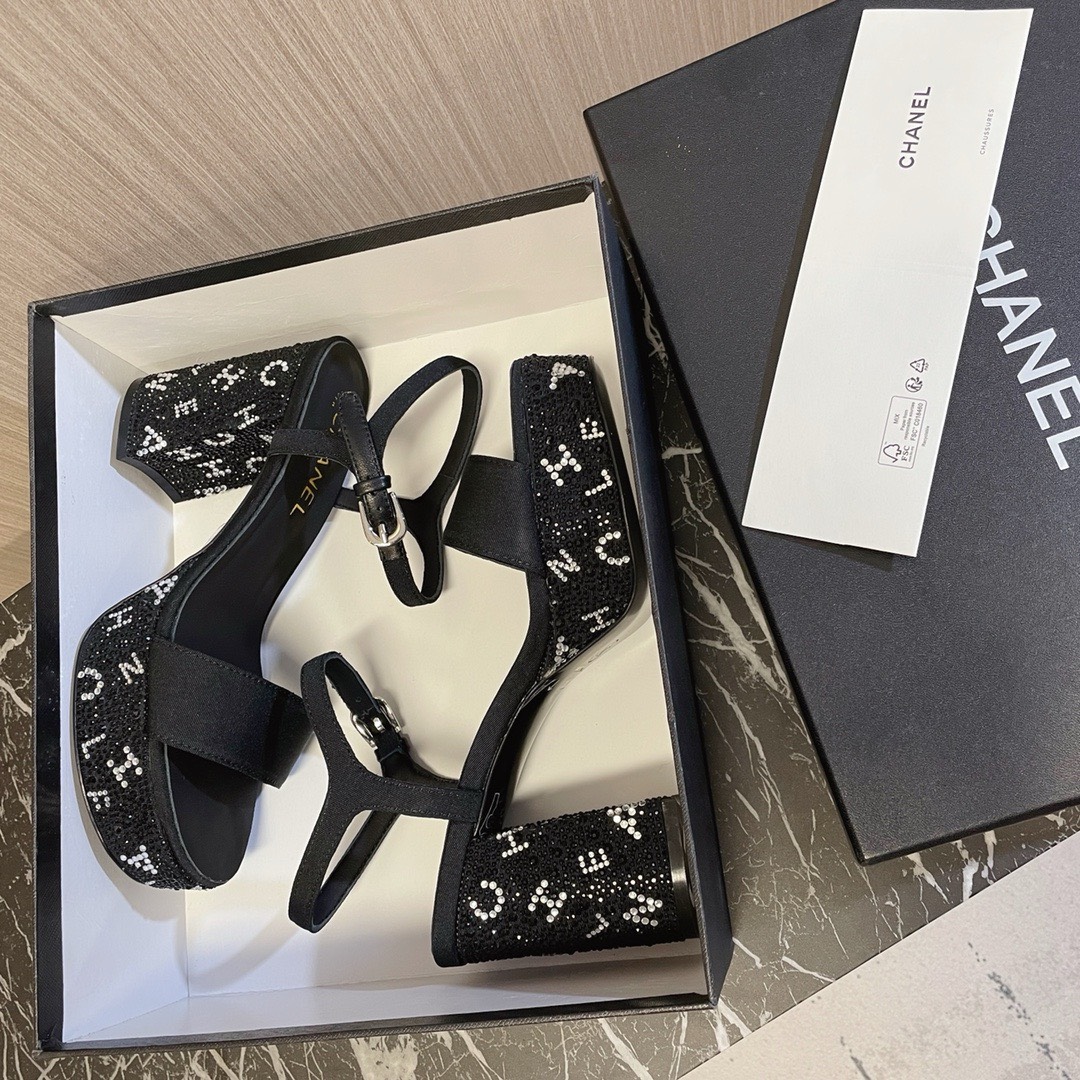 Bagsaaa Ch**el Heels Sandals In Black