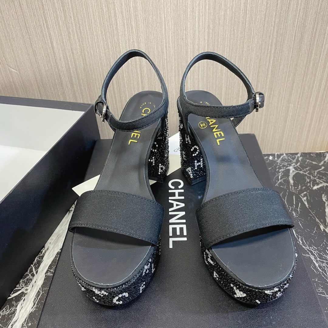 Bagsaaa Ch**el Heels Sandals In Black
