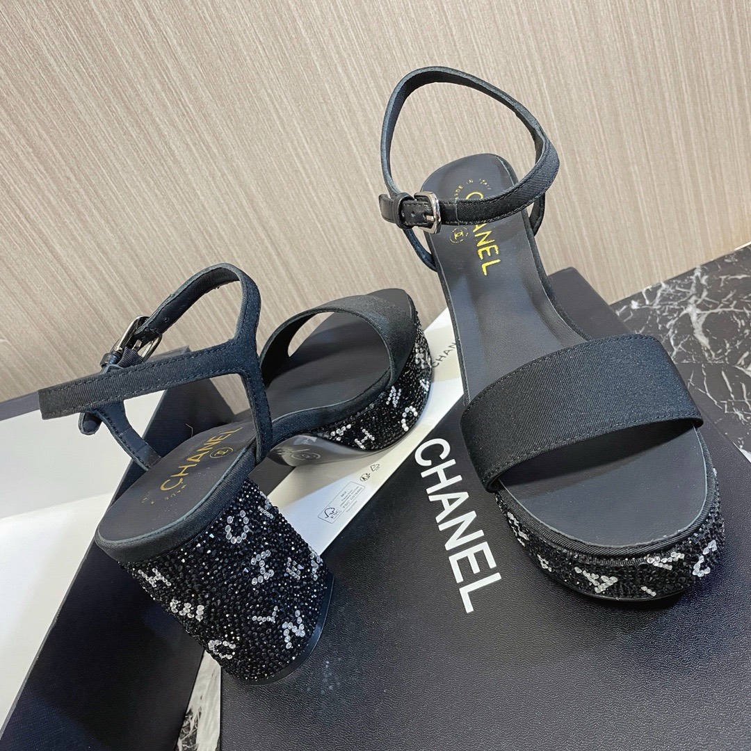 Bagsaaa Ch**el Heels Sandals In Black