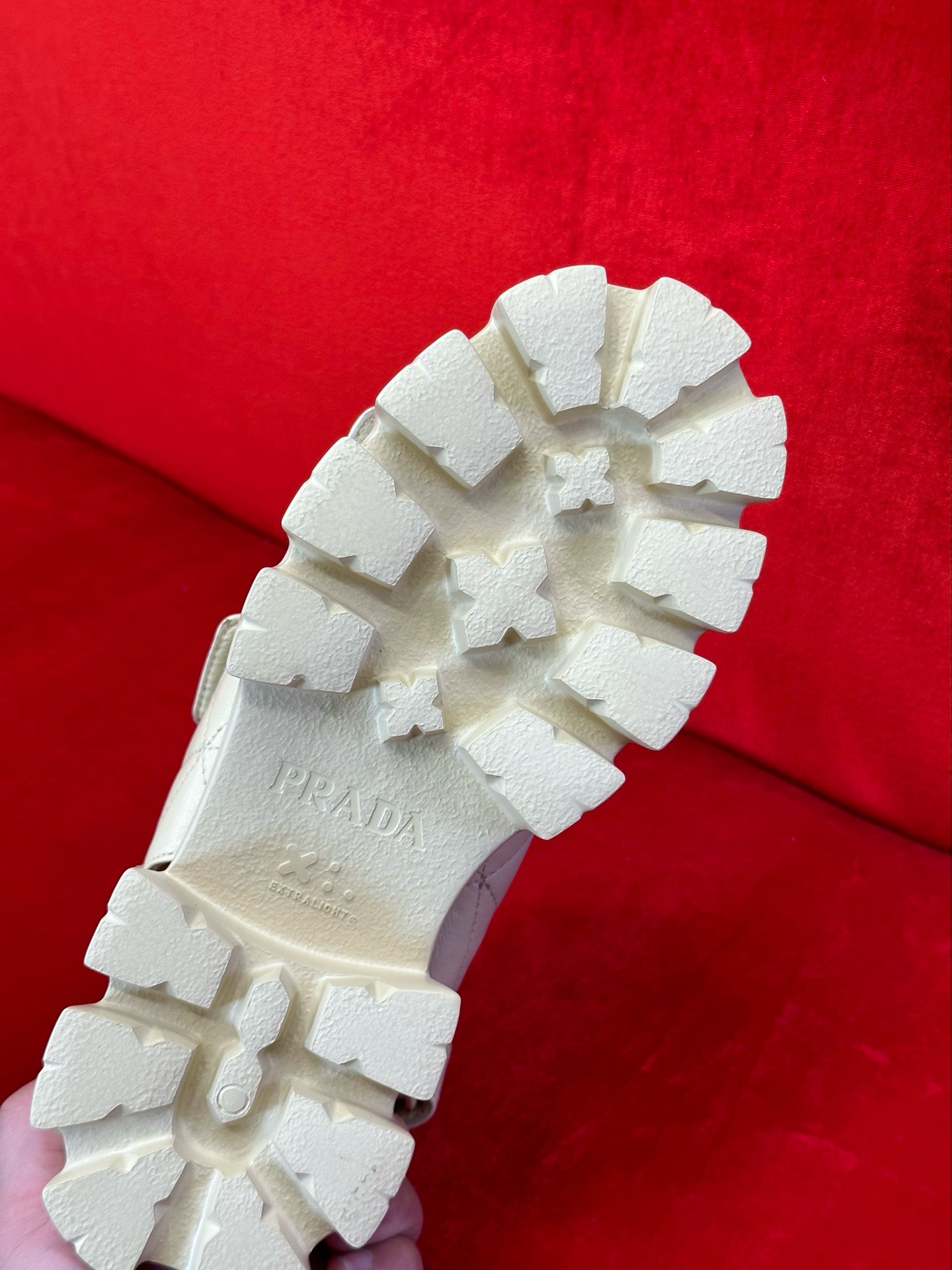 Bagsaaa Pra*a Triangle-Logo Quilted Sandals Beige