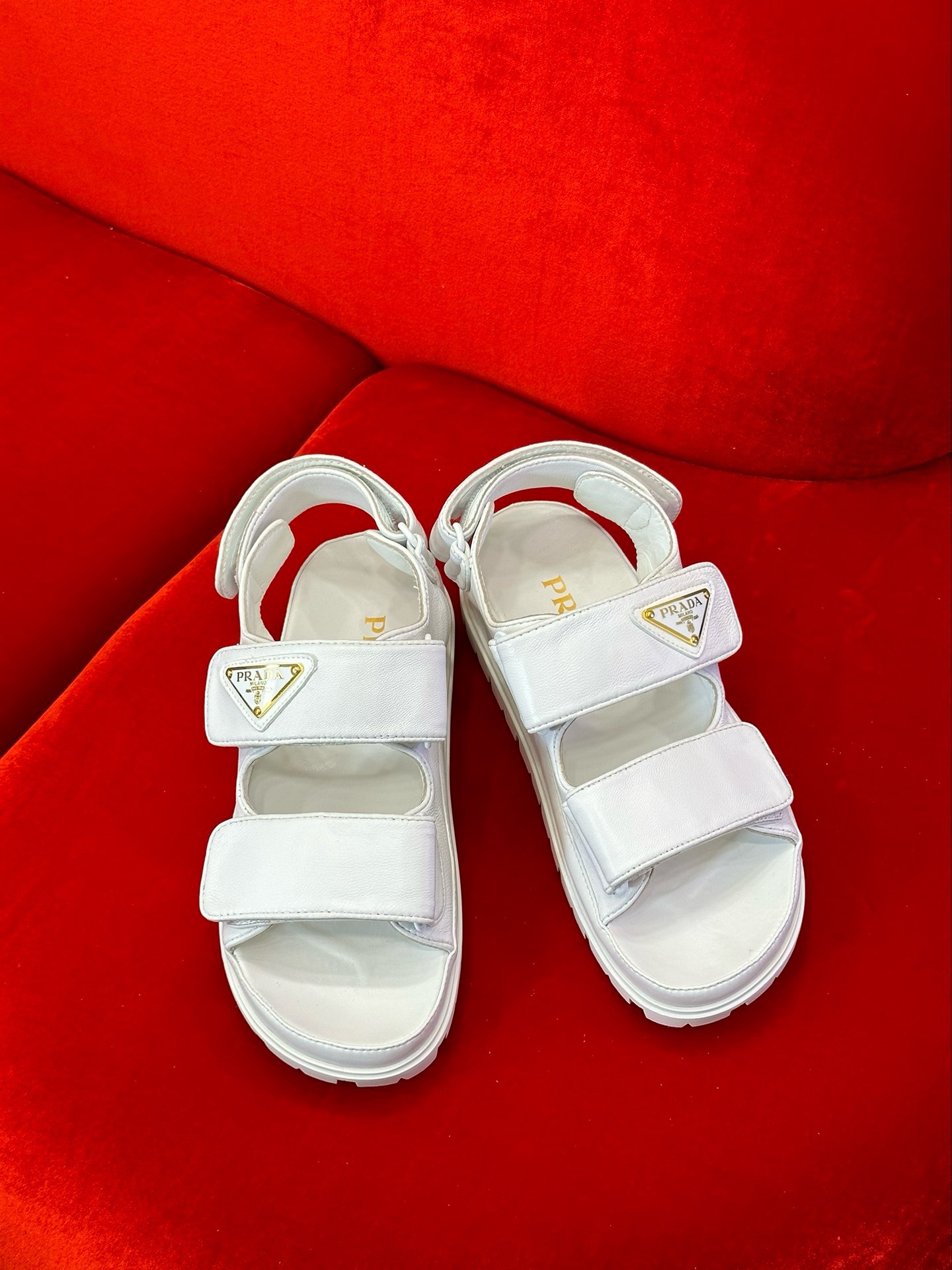 Bagsaaa Pra*a White Thunder Chunky Sandals