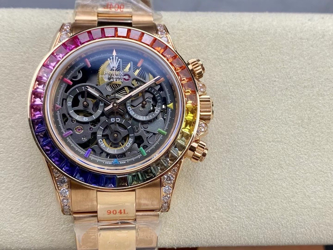 Bagsaaa R01ex Daytona Rainbow D1am0nds Gold Dial 40mm x 15mm