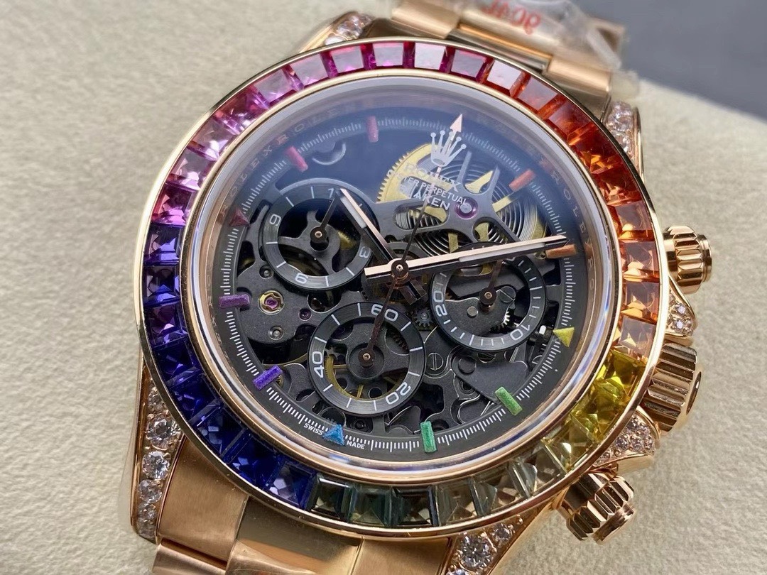 Bagsaaa R01ex Daytona Rainbow D1am0nds Gold Dial 40mm x 15mm