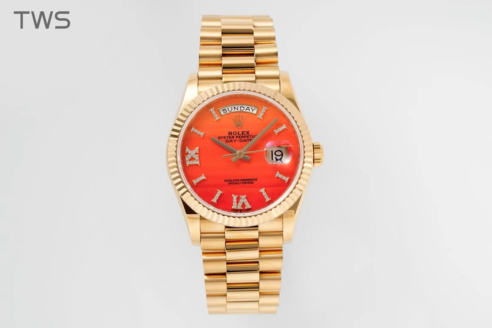 Bagsaaa R01ex Day-Date 36mm Gold Orange D1am0nd Dial