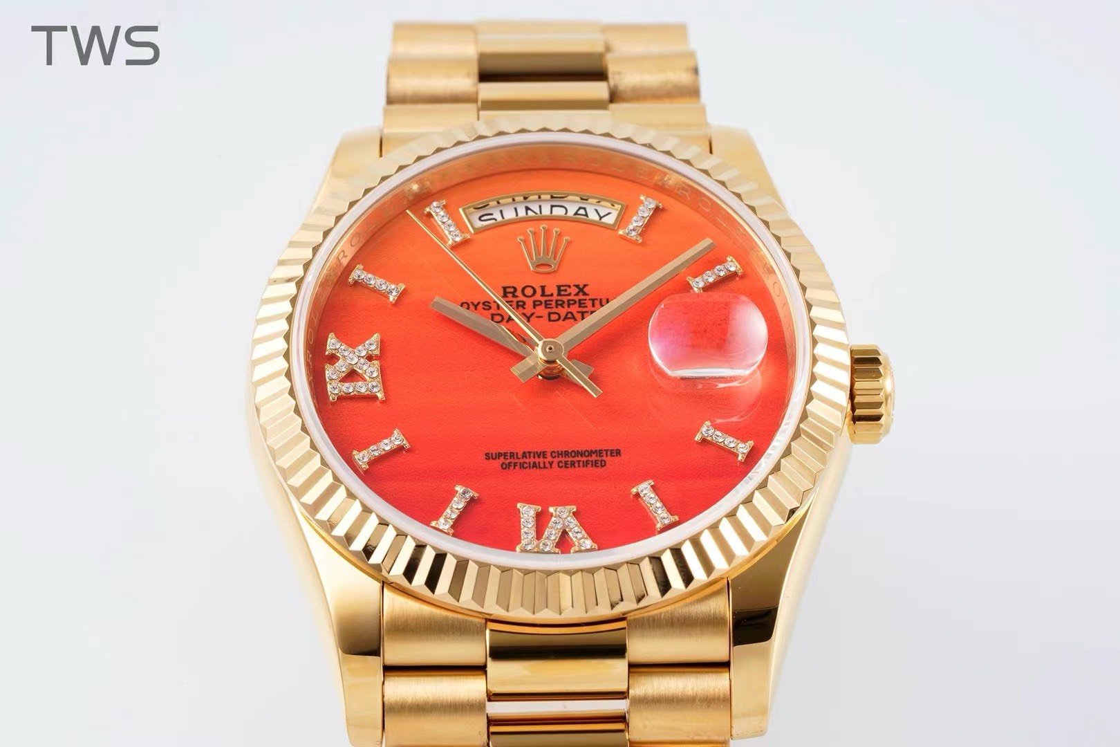 Bagsaaa R01ex Day-Date 36mm Gold Orange D1am0nd Dial