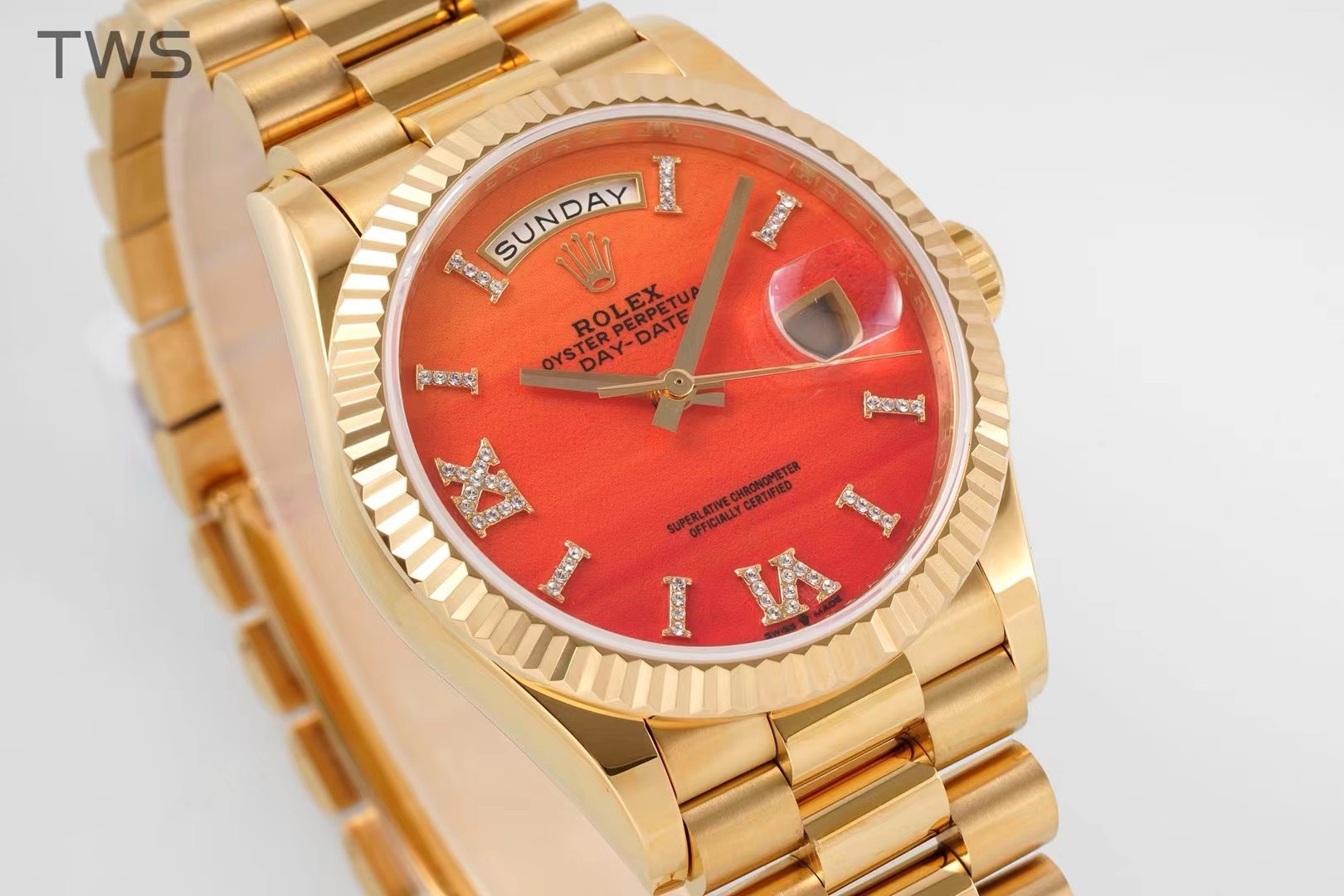 Bagsaaa R01ex Day-Date 36mm Gold Orange D1am0nd Dial