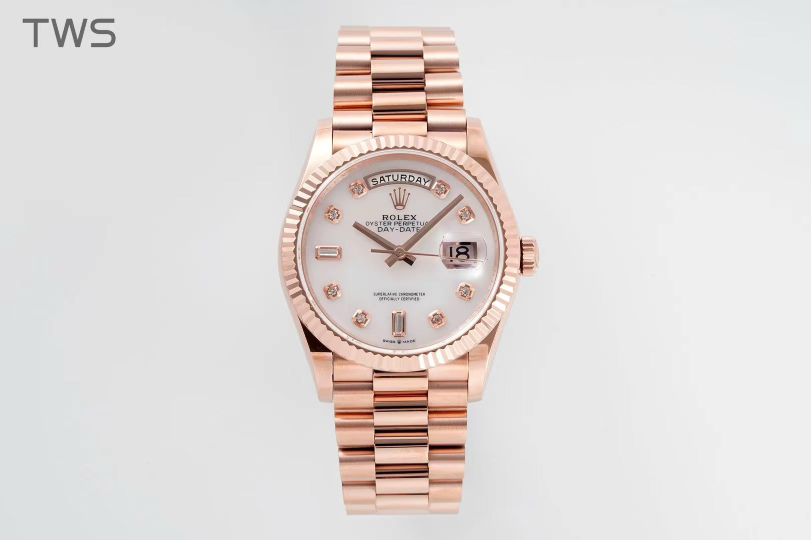 Bagsaaa R01ex Watch Day-Date 36 Rose Gold White Dial
