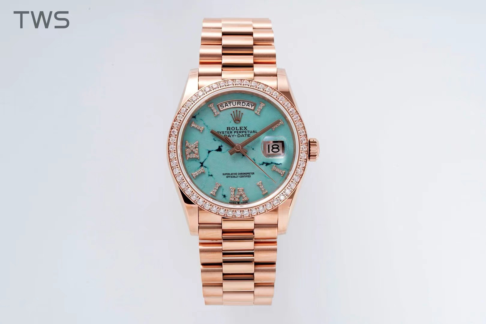 BAGSAAA R01ex DAY-DATE TURQUOISE WATCH 36MM