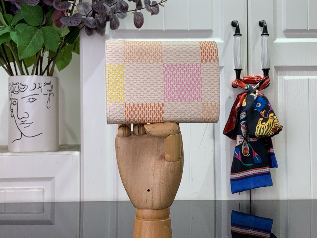 Bagsaaa L0vis Vvtt0n Victorine Wallet Damier Canvas Peche - 12 x 9.5 x 1.5 cm