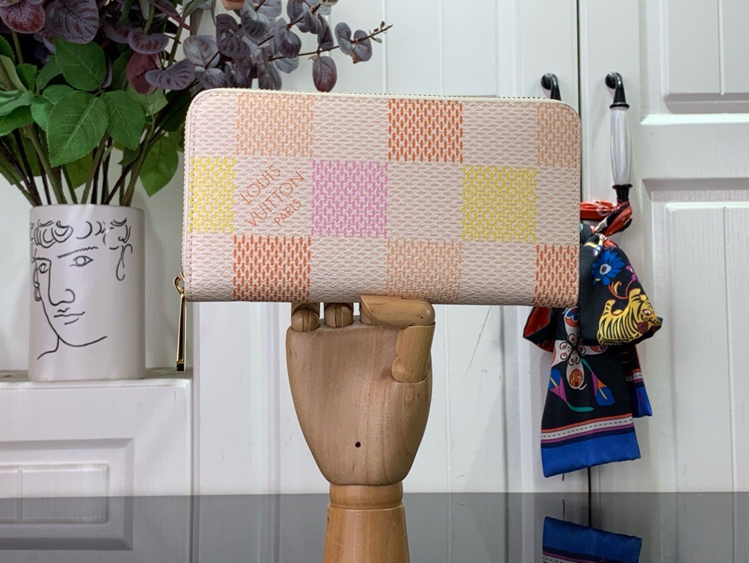 Bagsaaa L0vis Vvtt0n Zippy Wallet Damier Canvas Peche Pink - 19.5 x 10.5 x 2.5 cm
