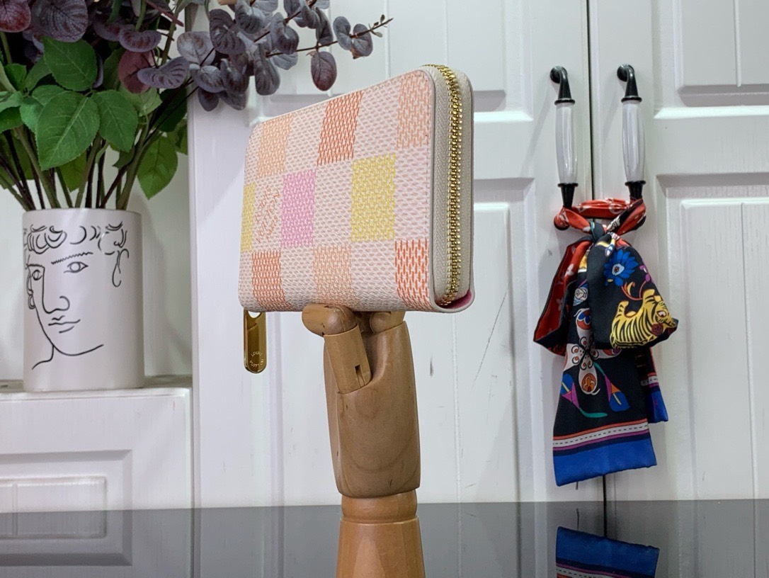 Bagsaaa L0vis Vvtt0n Zippy Wallet Damier Canvas Peche Pink - 19.5 x 10.5 x 2.5 cm