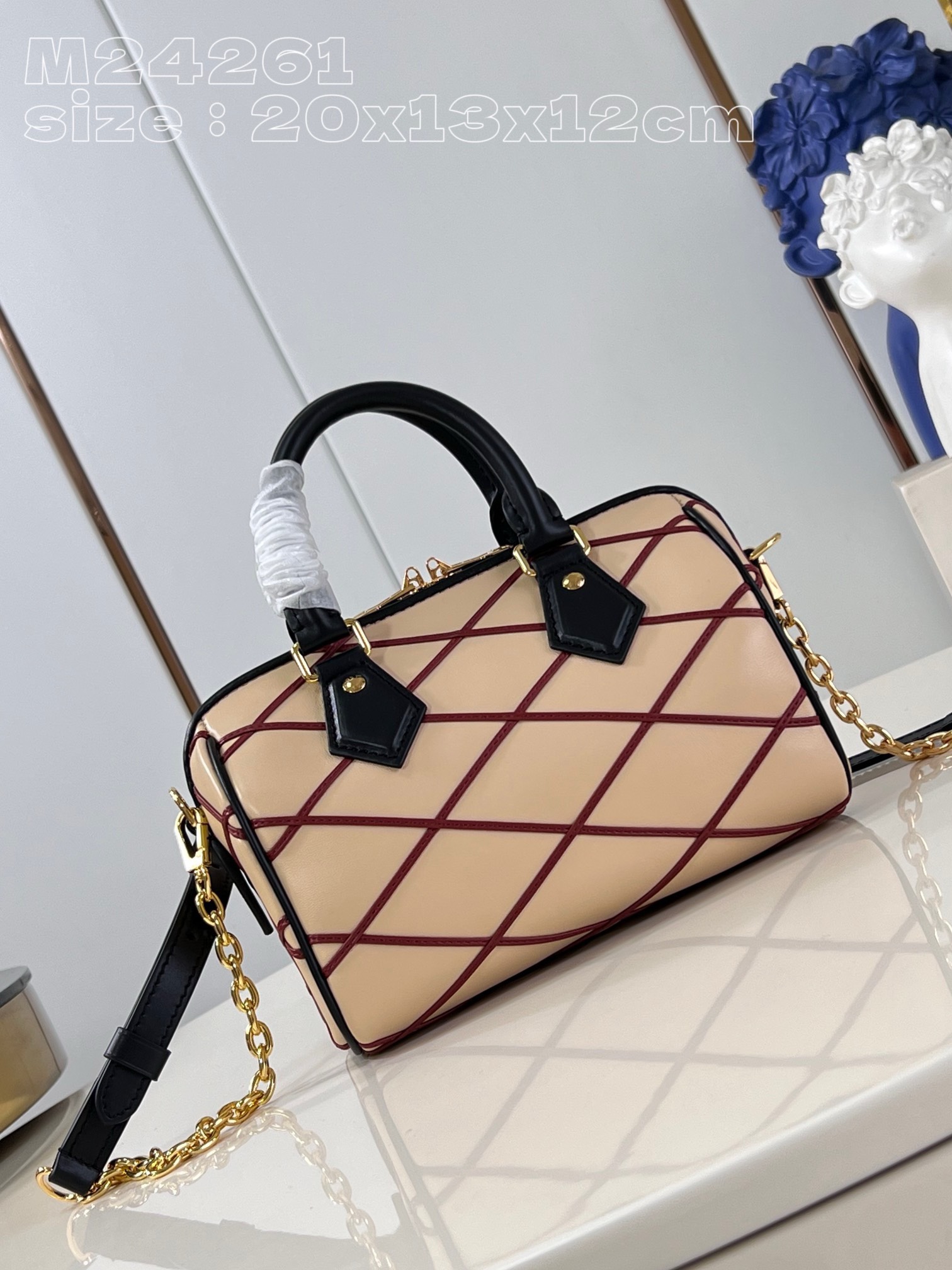 Bagsaaa L0vis Vvtt0n M24261 Speedy Bandoulière 20 Beige/Red - 20.5x13.5x12 cm
