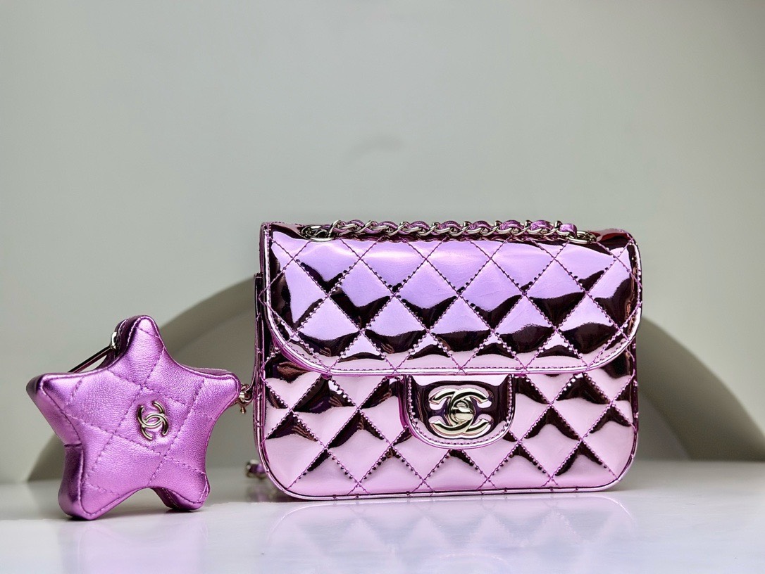 Bagsaaa Ch**el Mini Flap Bag & Star Coin Purse AS4646 Pink - 12.5 × 19 × 5 cm