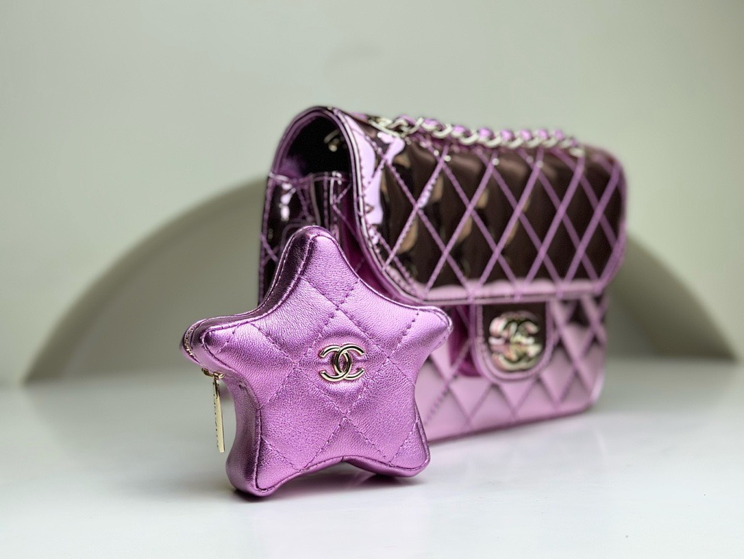 Bagsaaa Ch**el Mini Flap Bag & Star Coin Purse AS4646 Pink - 12.5 × 19 × 5 cm