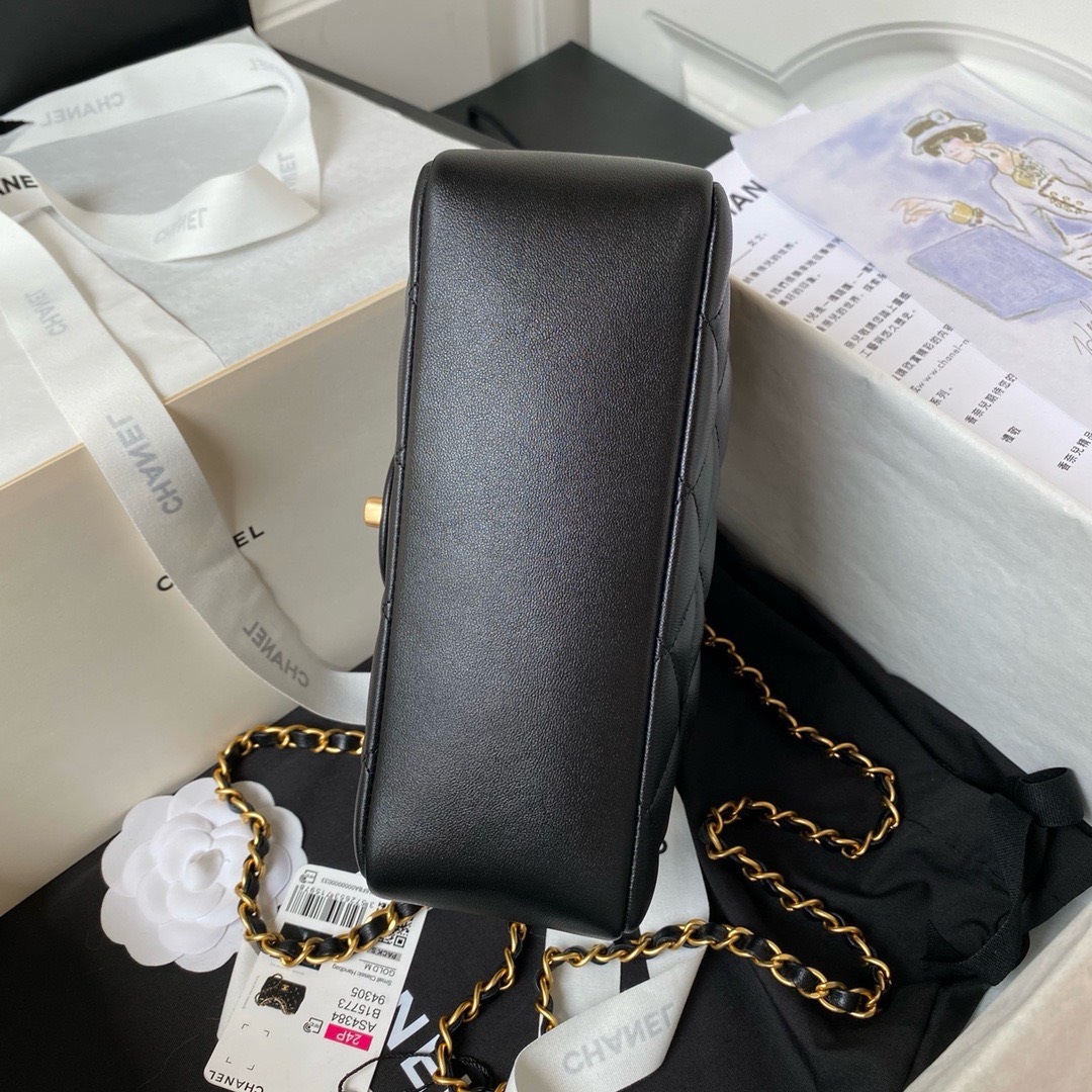 Bagsaaa Ch**el Mini Flap Bag AS4385 Black Lambskin With Pearl - 12.5 × 17 × 5 cm