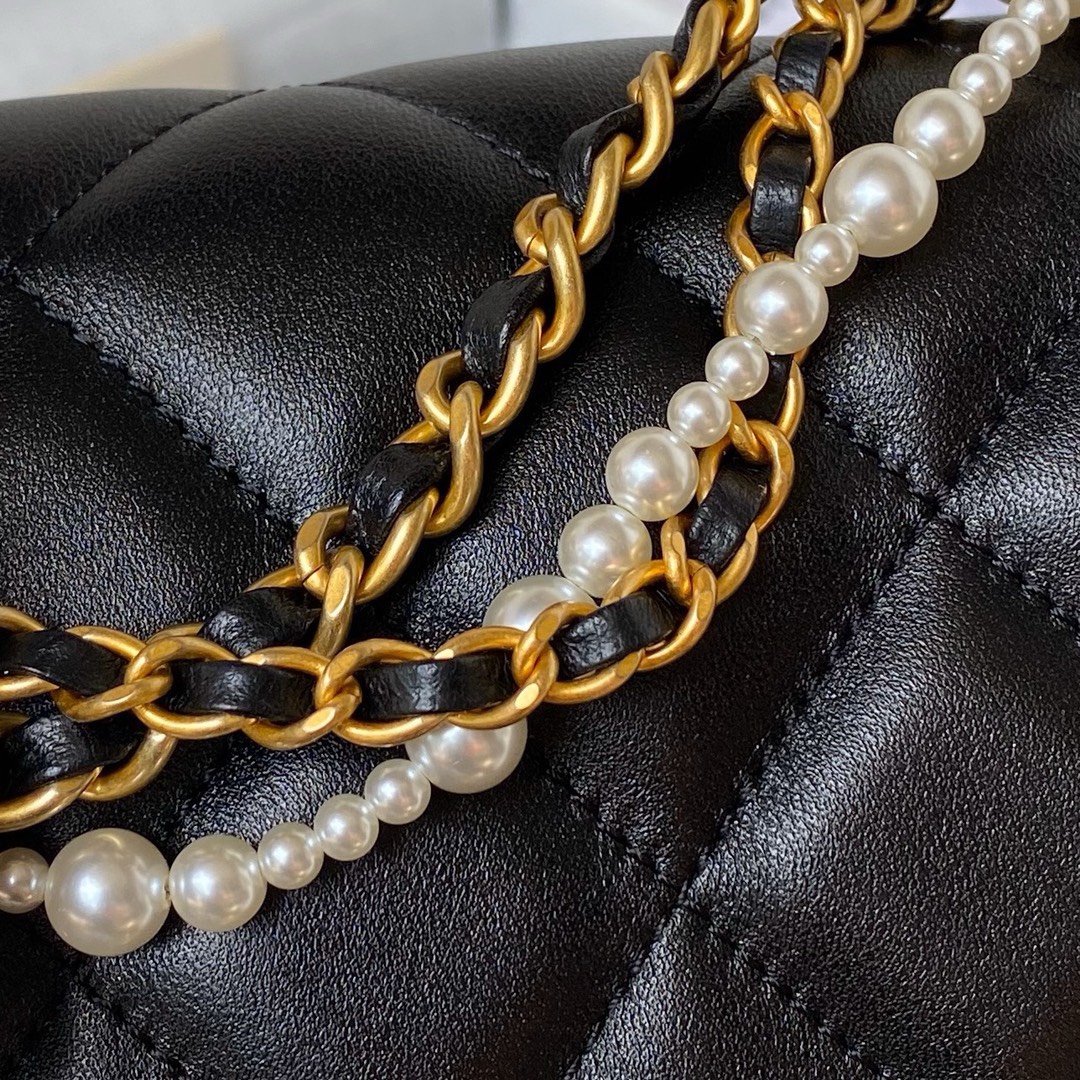 Bagsaaa Ch**el Mini Flap Bag AS4385 Black Lambskin With Pearl - 12.5 × 17 × 5 cm