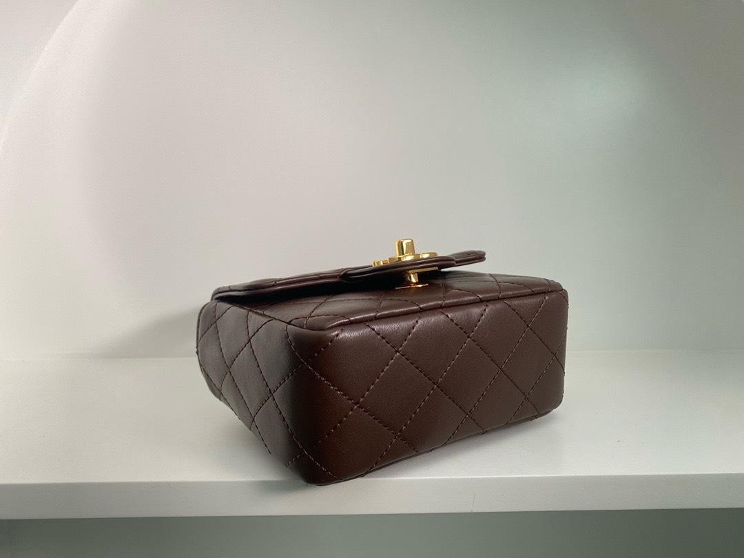 Bagsaaa Ch**el Vintage Brown Leather Top handle Flap Bag - 18cm