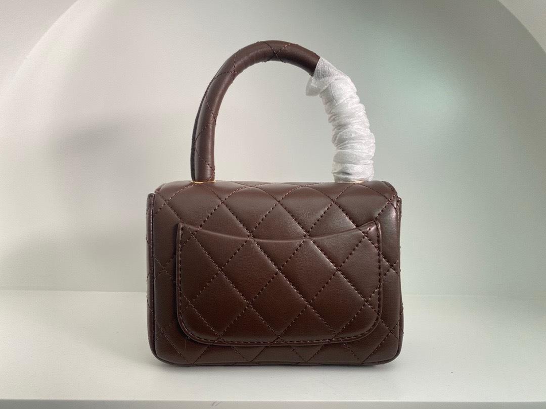 Bagsaaa Ch**el Vintage Brown Leather Top handle Flap Bag - 18cm