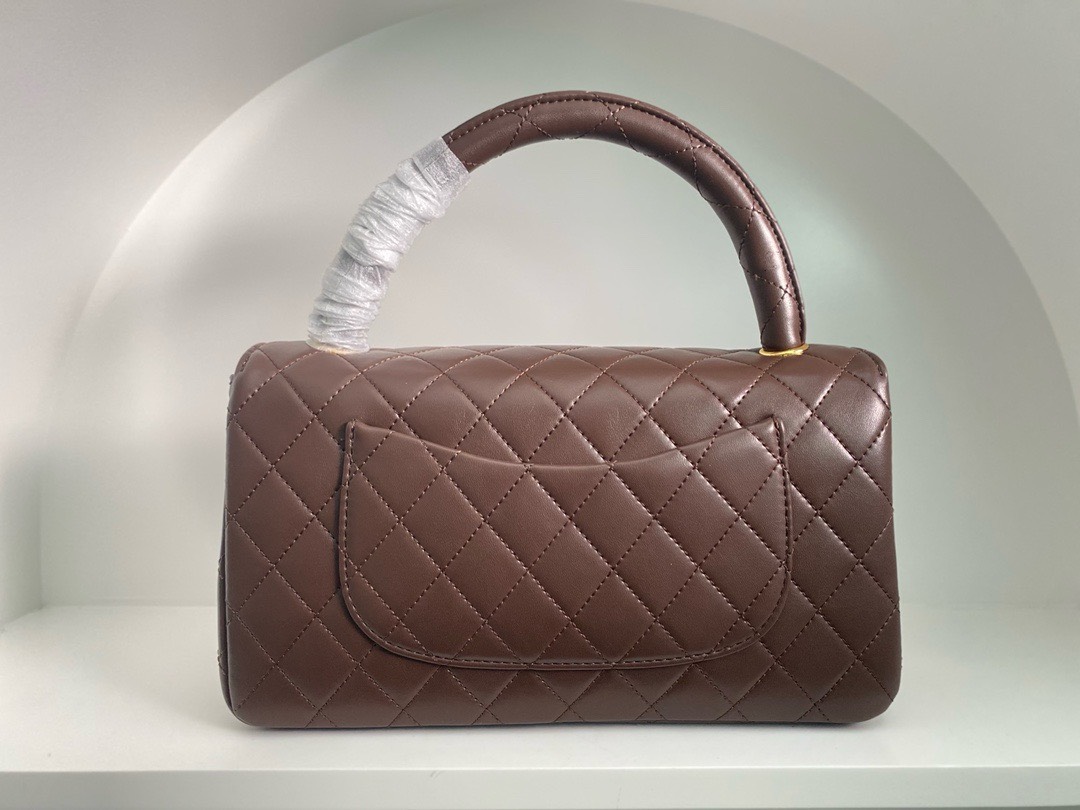 Bagsaaa Ch**el Vintage Brown Leather Top handle Flap Bag - 25cm