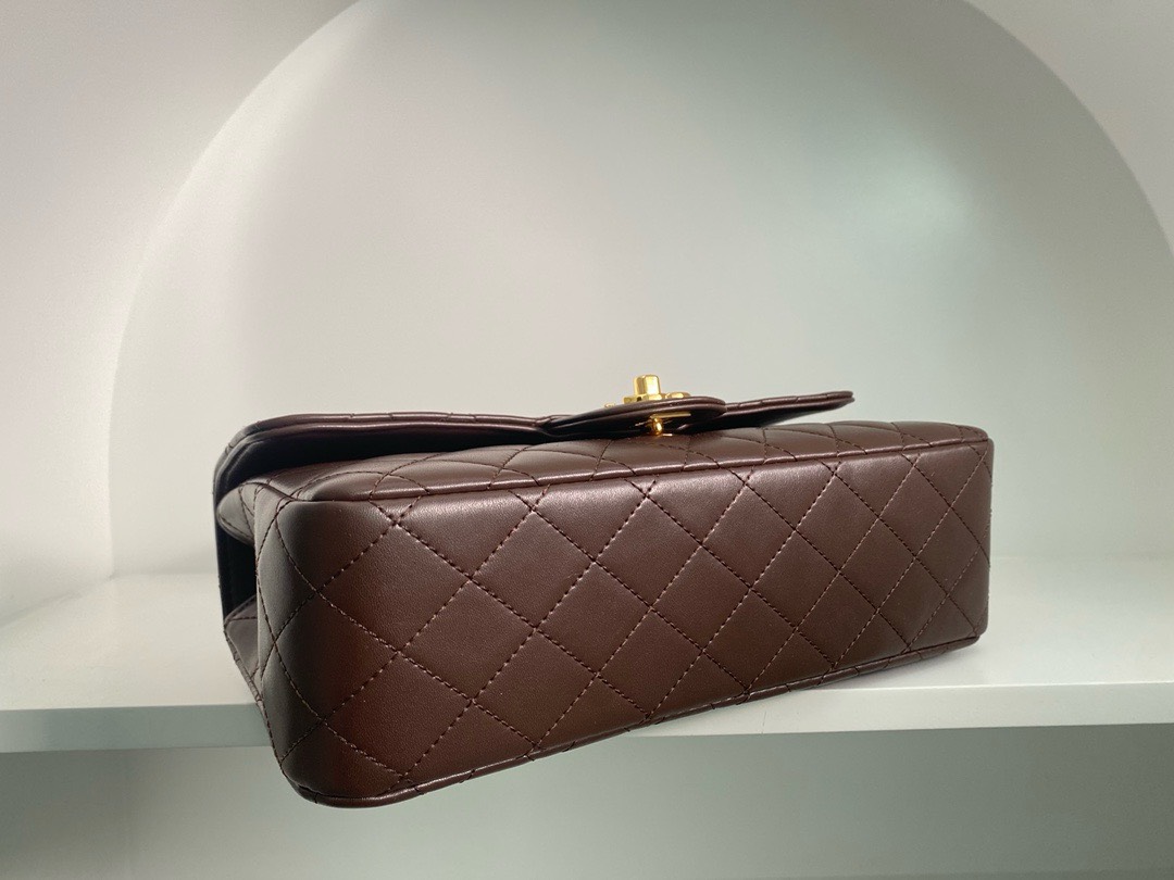 Bagsaaa Ch**el Vintage Brown Leather Top handle Flap Bag - 25cm