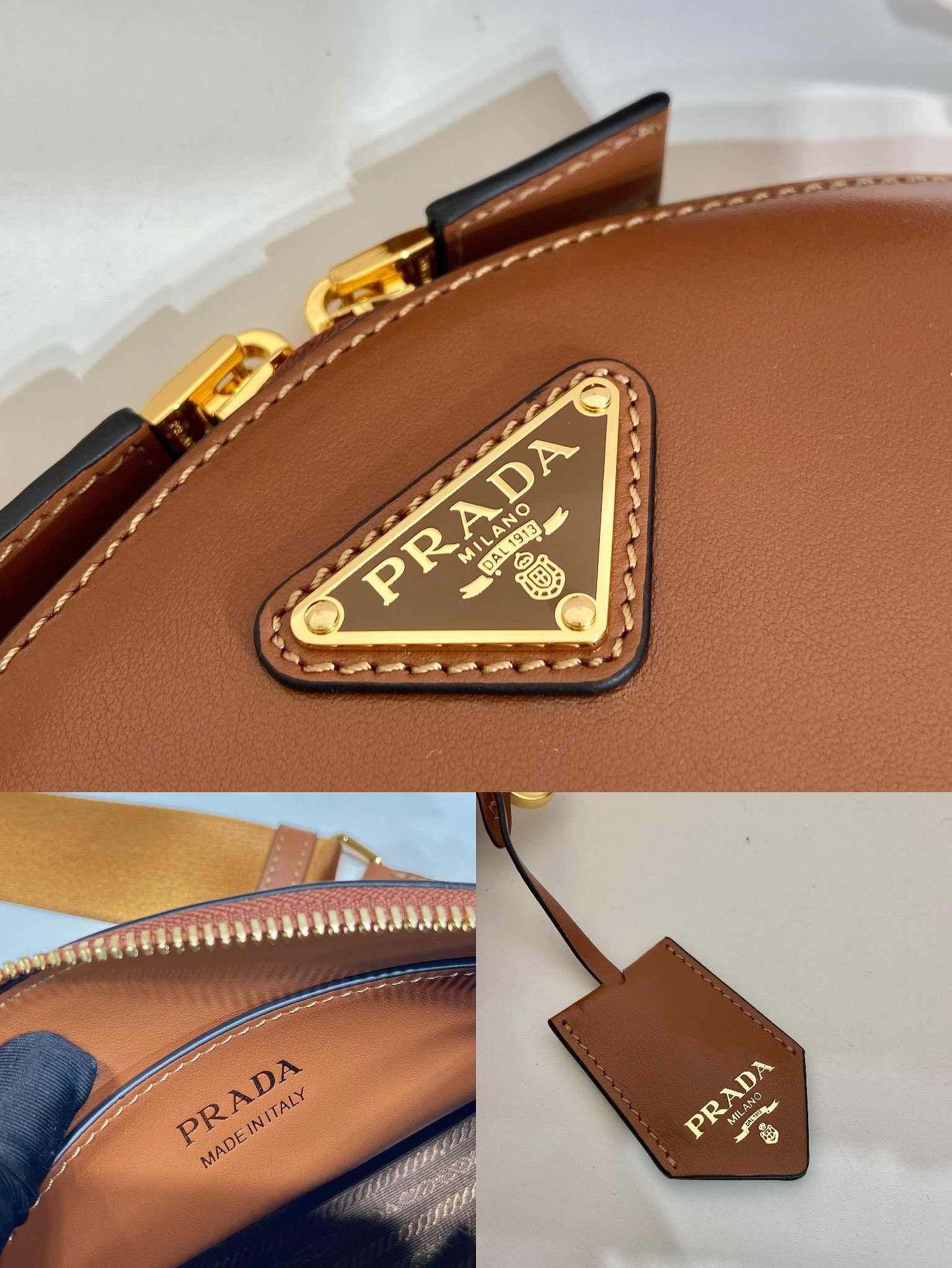 Bagsaaa Pra*a Leather mini shoulder bag Caramel - 18x15x8cm