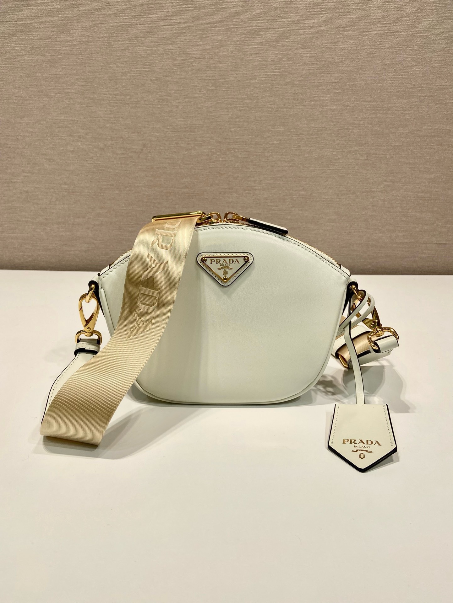 Bagsaaa Pra*a Leather mini shoulder bag White - 18x15x8cm