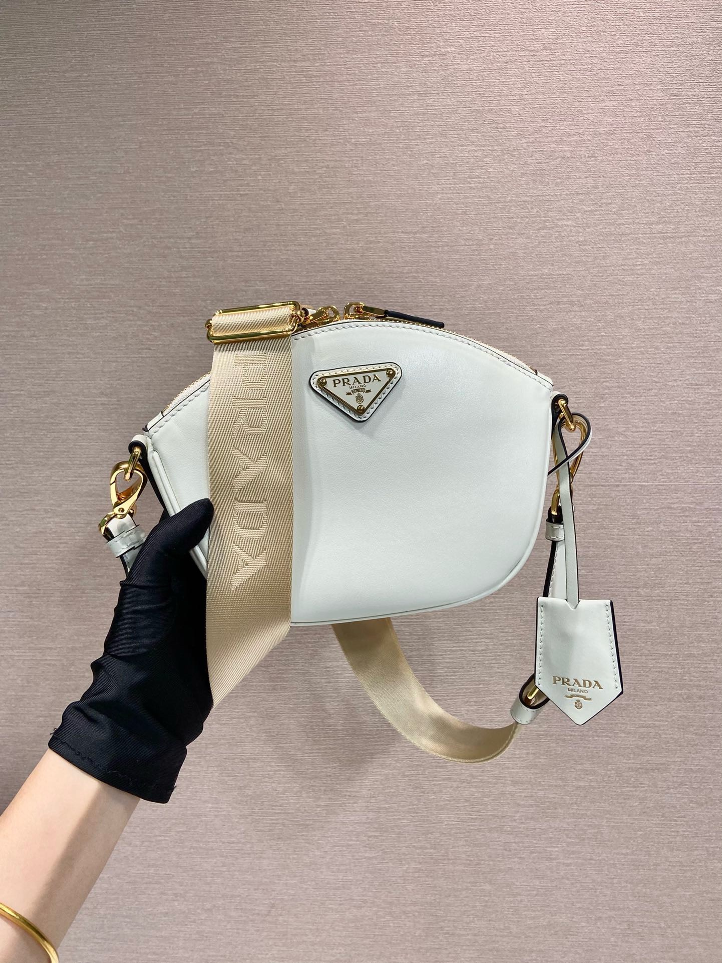 Bagsaaa Pra*a Leather mini shoulder bag White - 18x15x8cm
