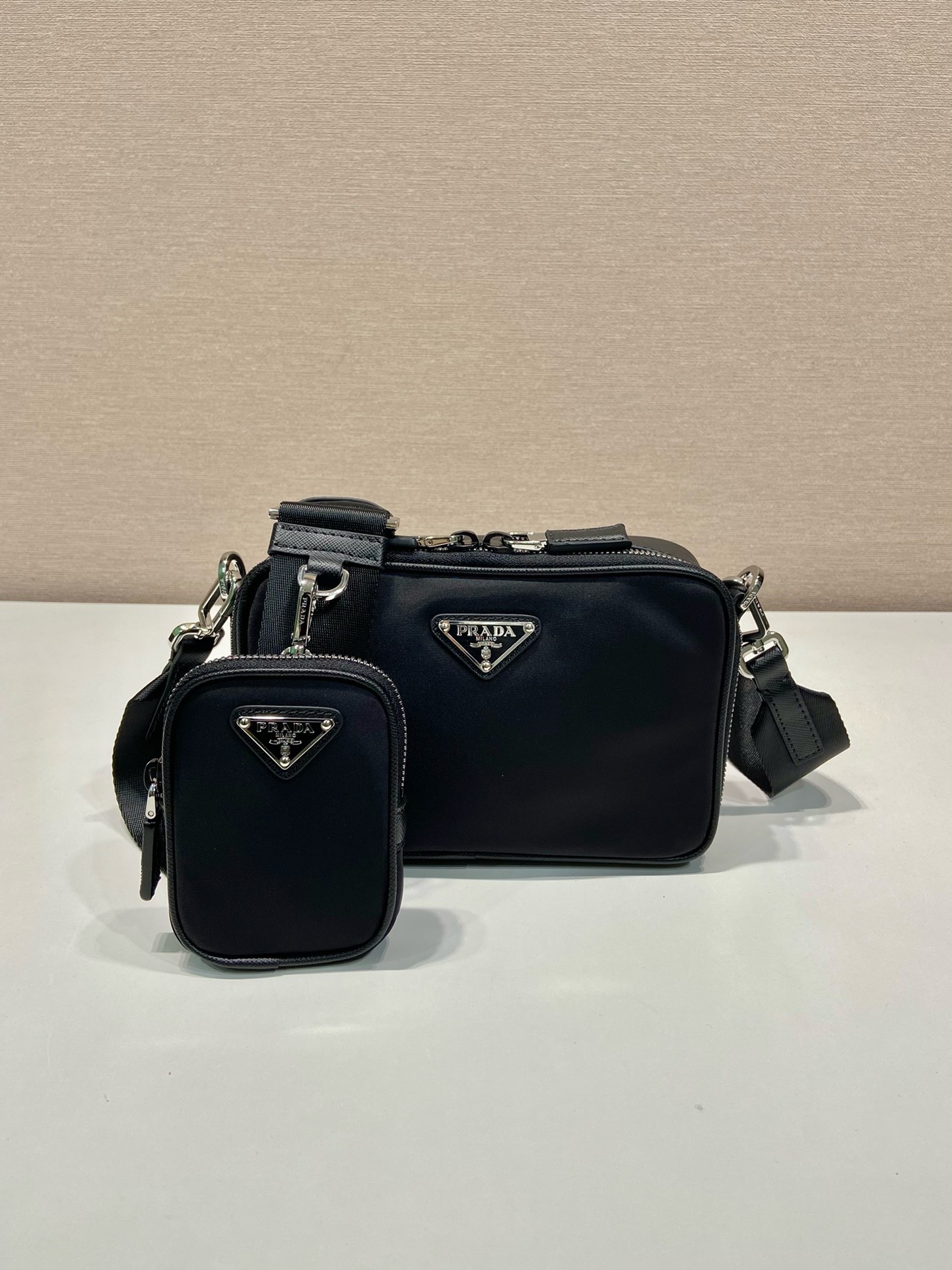 Bagsaaa Pra*a Brique leather and recycled-nylon shoulder bag - 19x12x5cm