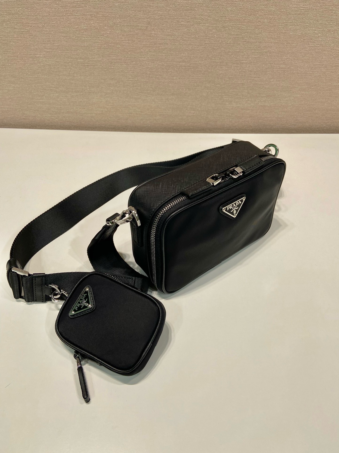 Bagsaaa Pra*a Brique leather and recycled-nylon shoulder bag - 19x12x5cm