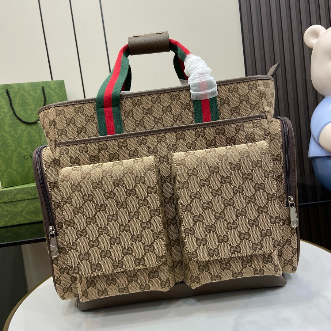 BAGSAAA Gvc*1 ORIGINAL GG DIAPER BAG Beige and ebony Original GG canvas - W40cm x H35cm x D20cm