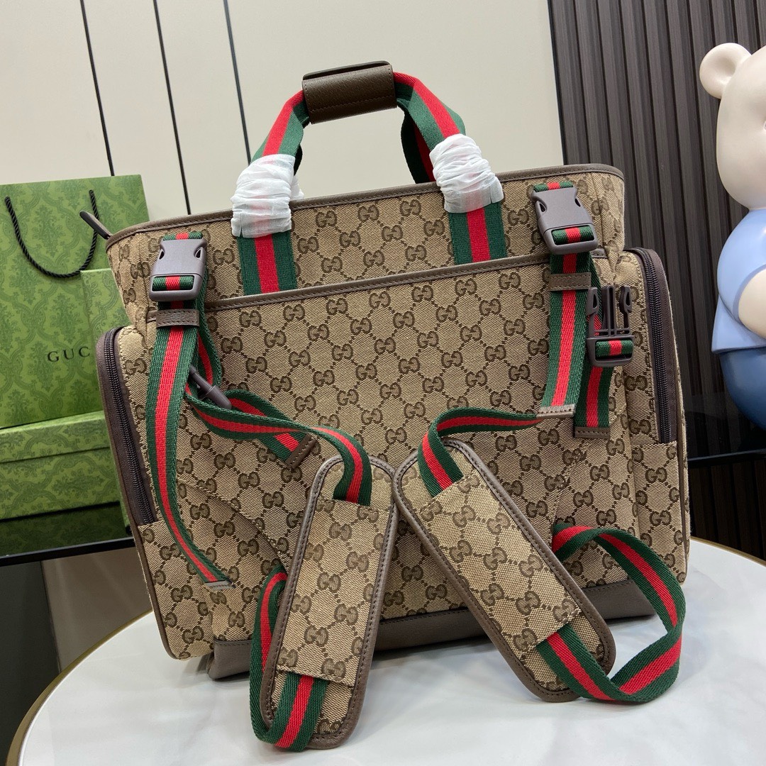 BAGSAAA Gvc*1 ORIGINAL GG DIAPER BAG Beige and ebony Original GG canvas - W40cm x H35cm x D20cm