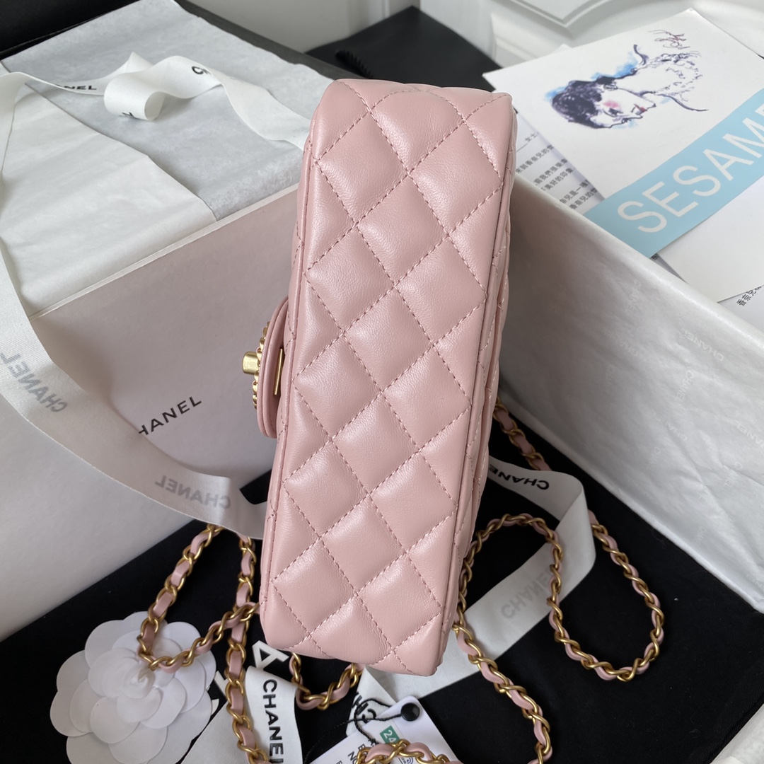 Bagsaaa Ch**el Top Handle 24C Flap Bag in Pink Lambskin - 21cm